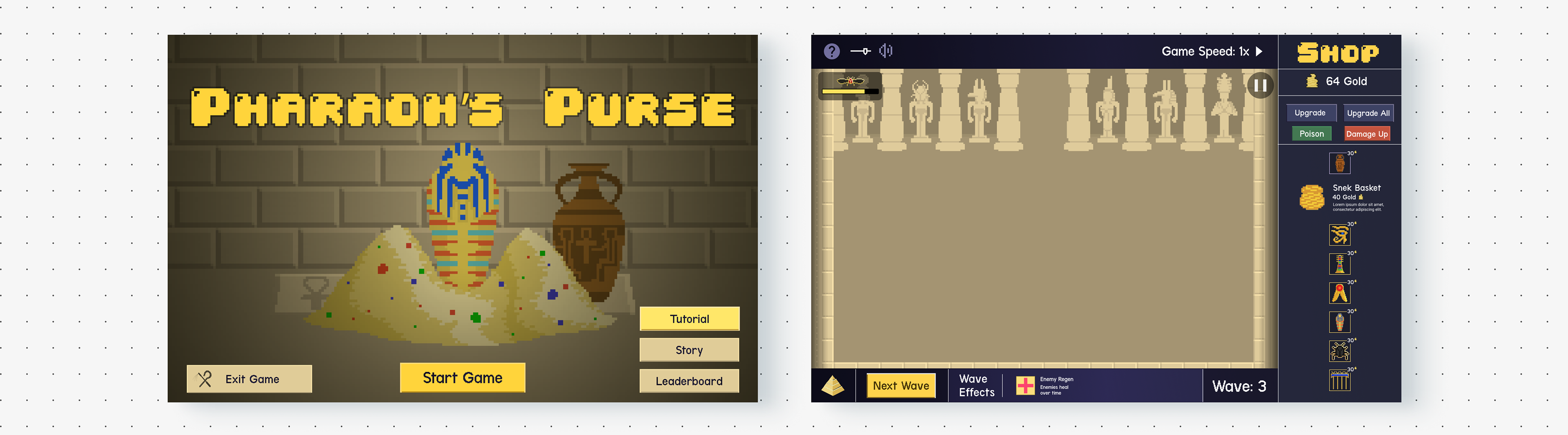 The menu screen as well as the gameplay screen.