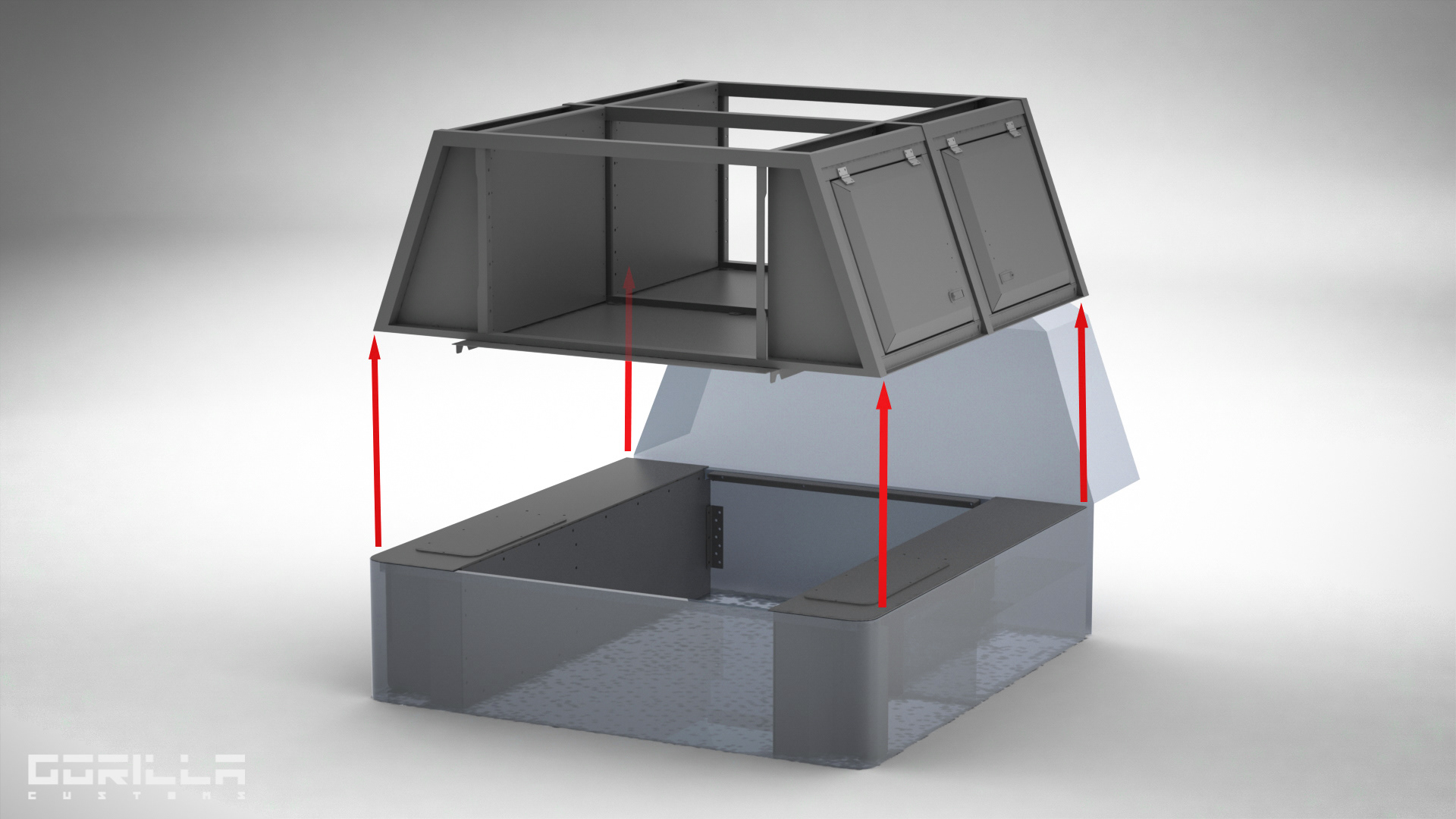 Konstrukcja zabudowy umożliwia demontaż górnej części z szafkami i pozostawienie samych bocznych przegród