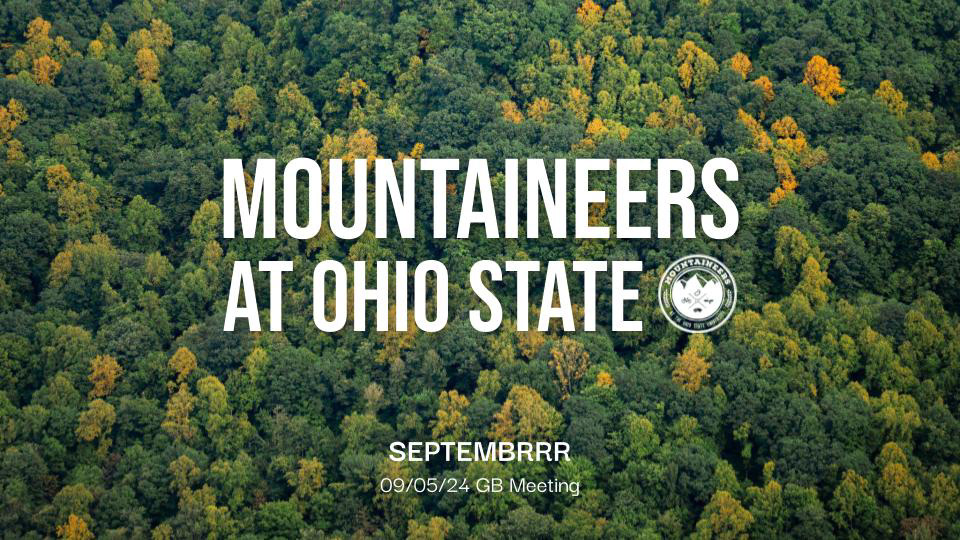 Title slide for a fall Mountaineers Meeting. Photo by Jack Knellinger.