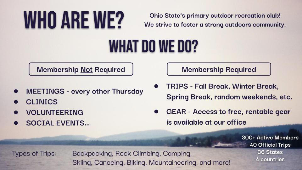 Informational slide for a Mountaineers Meeting. Photo by Jack Knellinger.