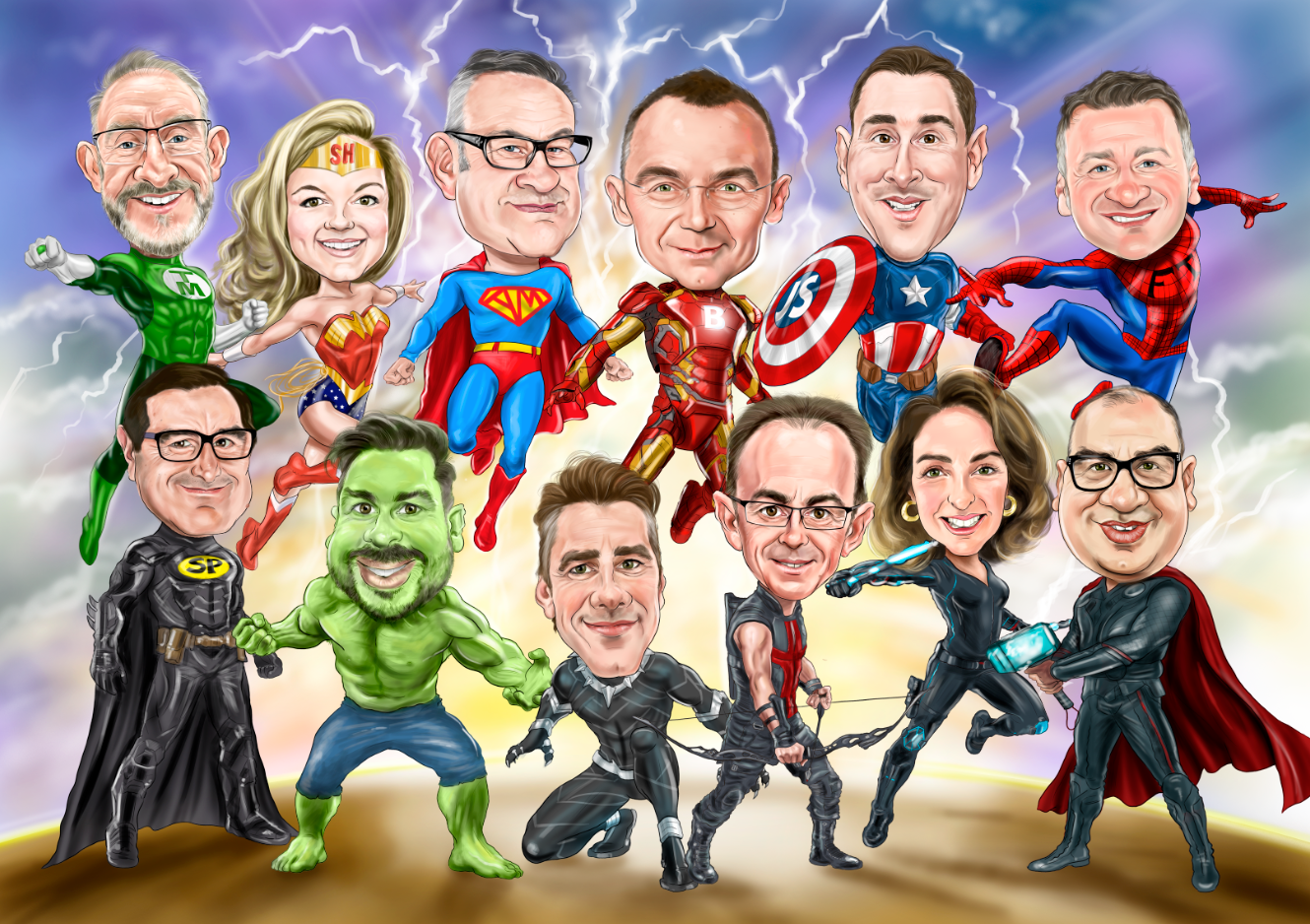 A large group caricature for a departing colleague. a really fun commission to work on.