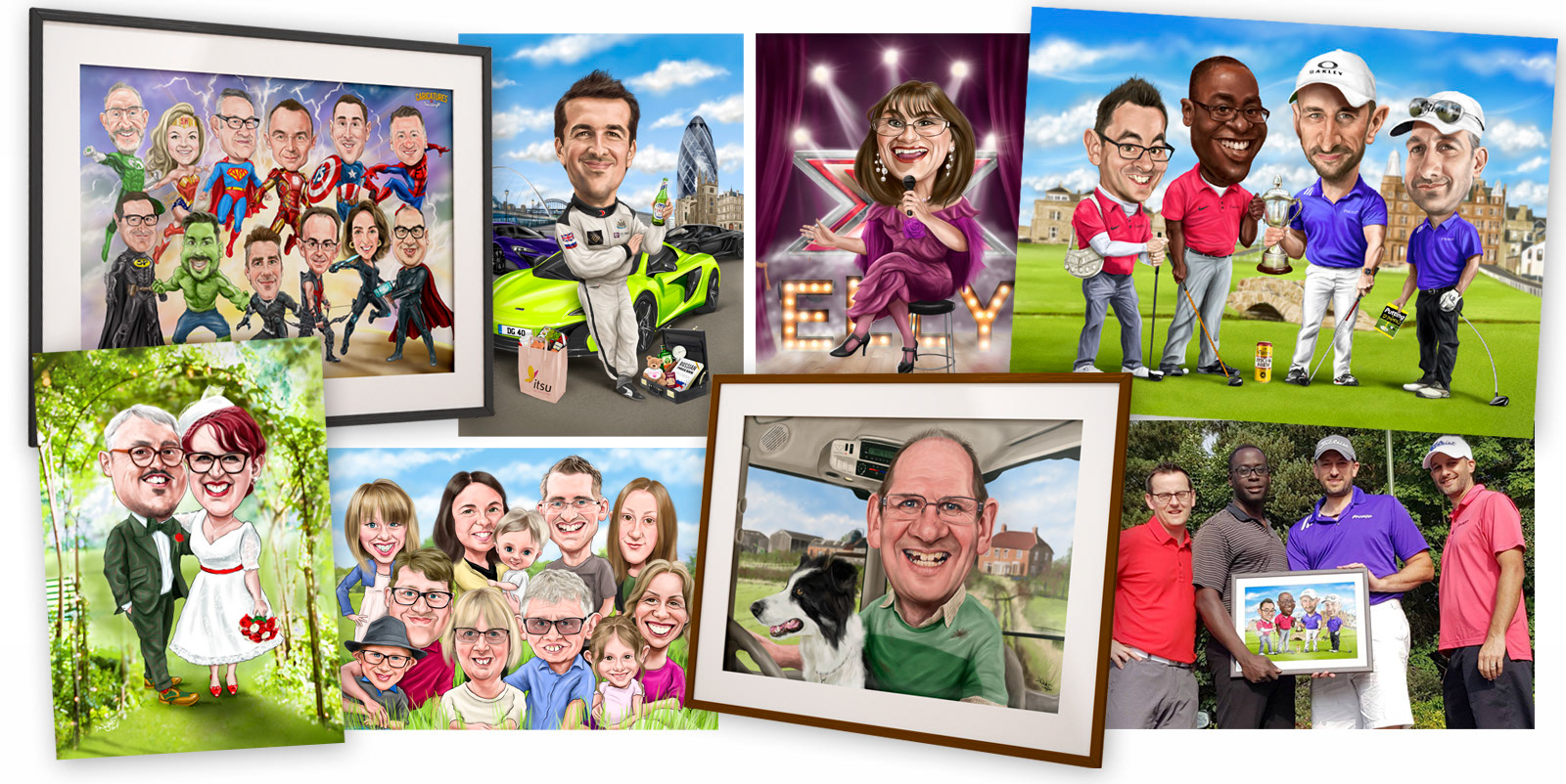 Caricature gifts England North east Durham Darlington Newcastle Sunderland Teesside drawn from photos