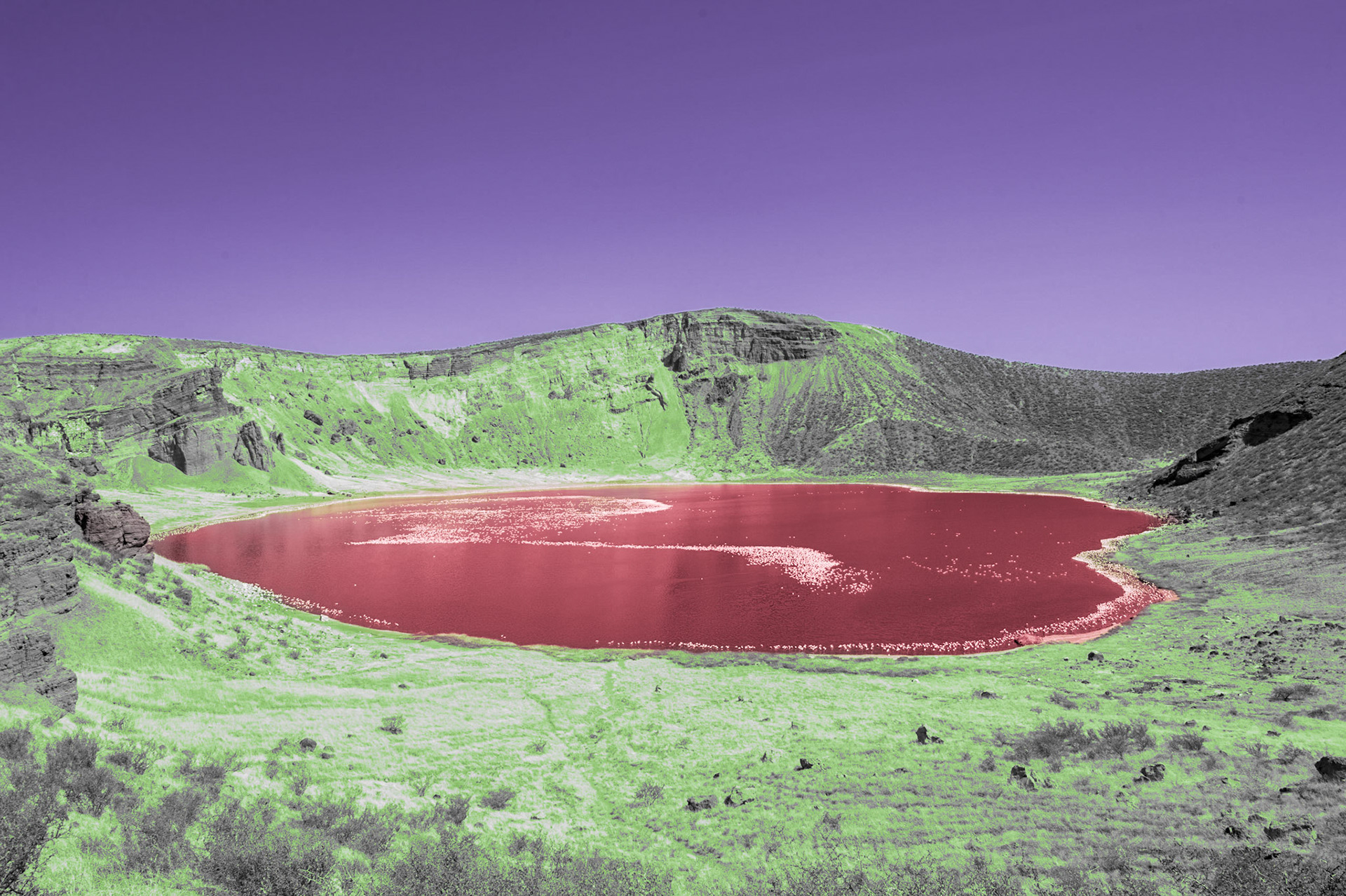 The Flamingo Lake on the central island of Turkana. Although the water is too alkaline to drink or give to animals, the lake provides fish for the community.