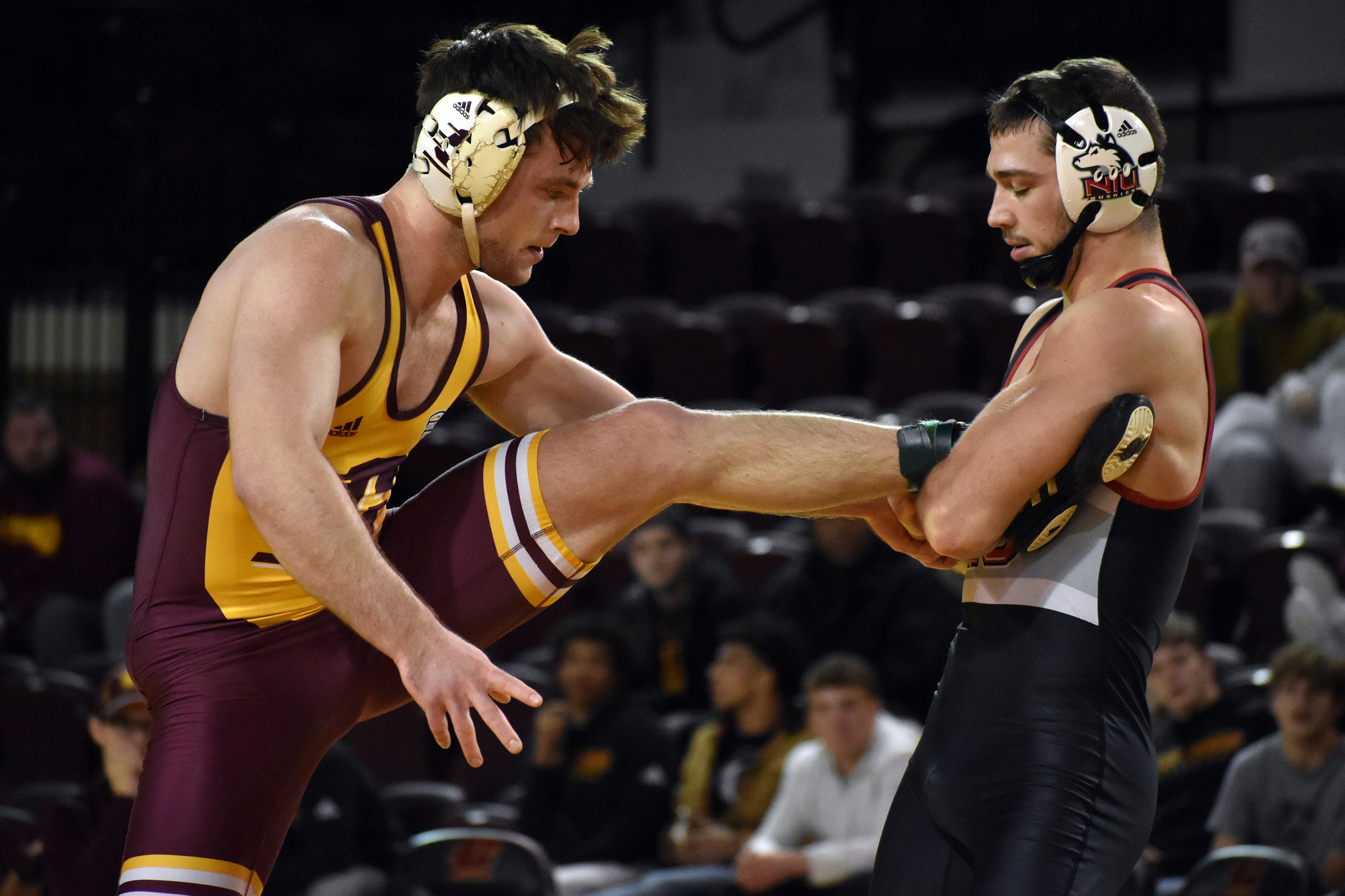 Grayslake redshirt junior Alex Cramer wrestles Hayden Pummel during a match against Northern Illinois University Friday, Jan. 13 in McGuirk Arena. Cramer was 15-8 going into the match.