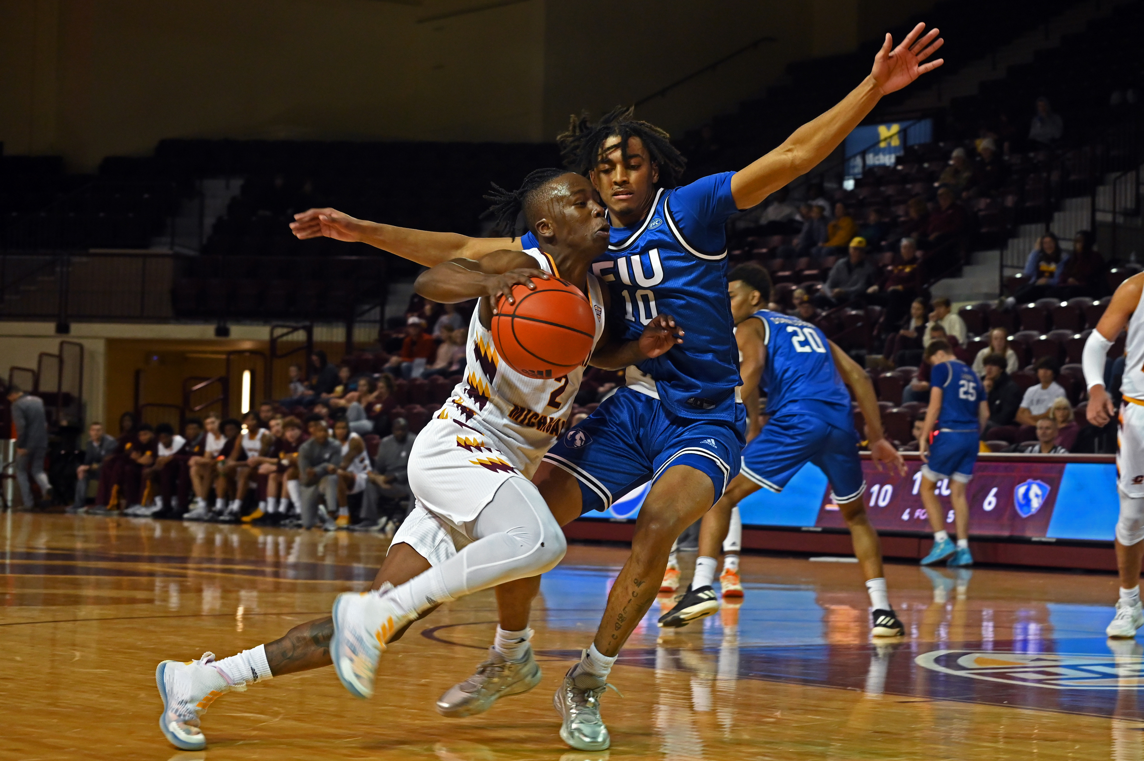 Sophomore guard Kevin Miller drives to the basket during a game against Eastern Illinois Sunday, Nov. 13 in McGuirk Arena.