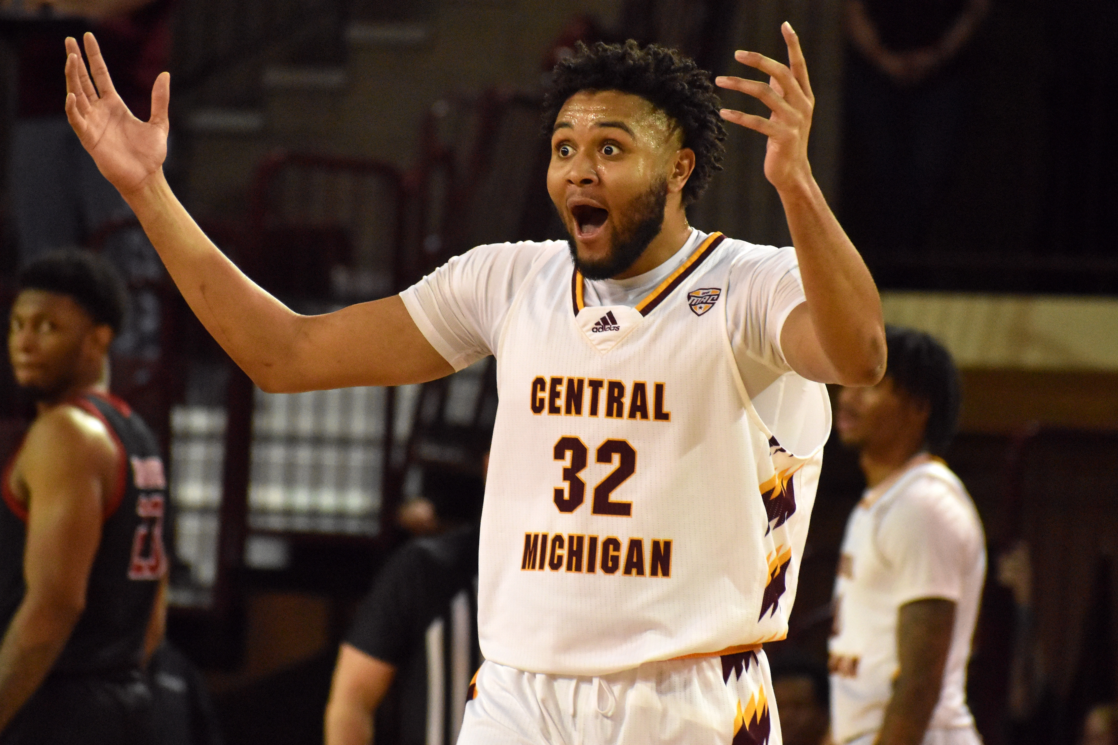 Senior guard Marc Garland II reacts to getting a technical foul during a game against Northern Illinois Saturday, Feb. 25 in McGuirk Arena. The call was a foul on Garland and a Northern Illinois player during an inbound.