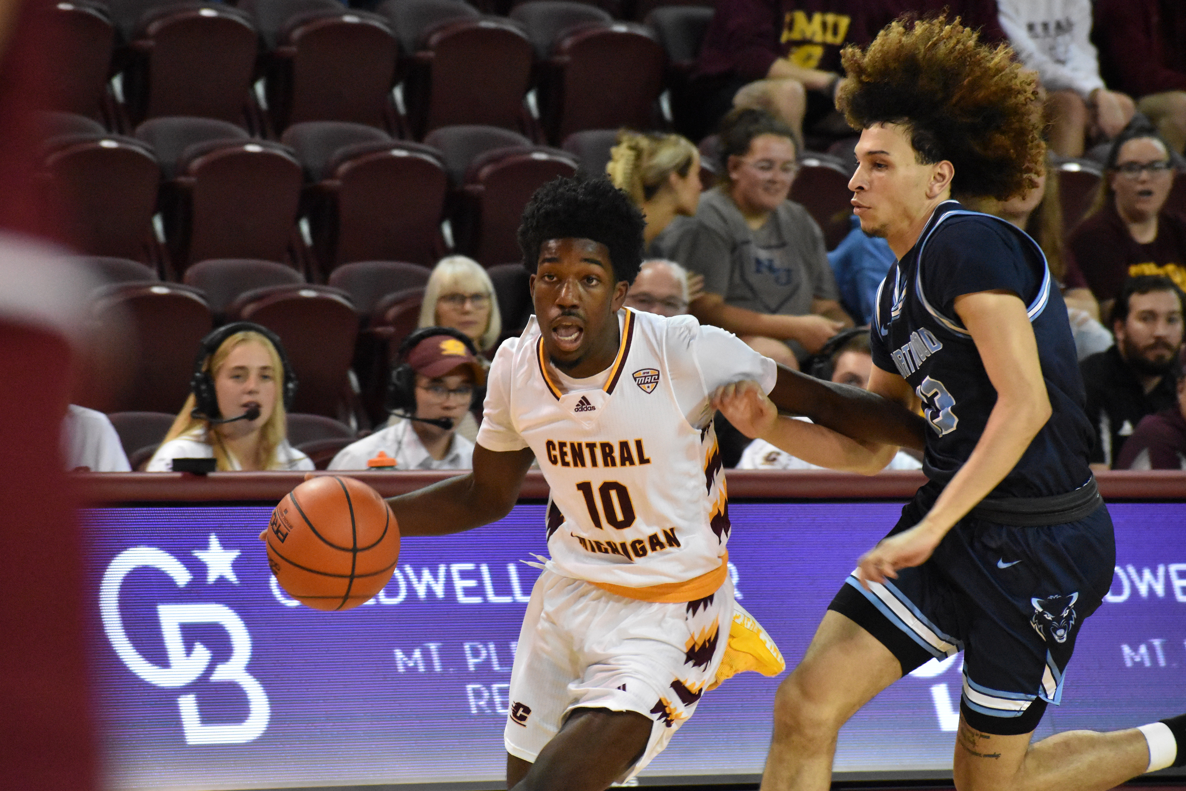 Freshman guard Amani Drummond drives to the basket during CMU's exhibition game against Northwood Thursday, Nov. 3 in McGuirk Arena.