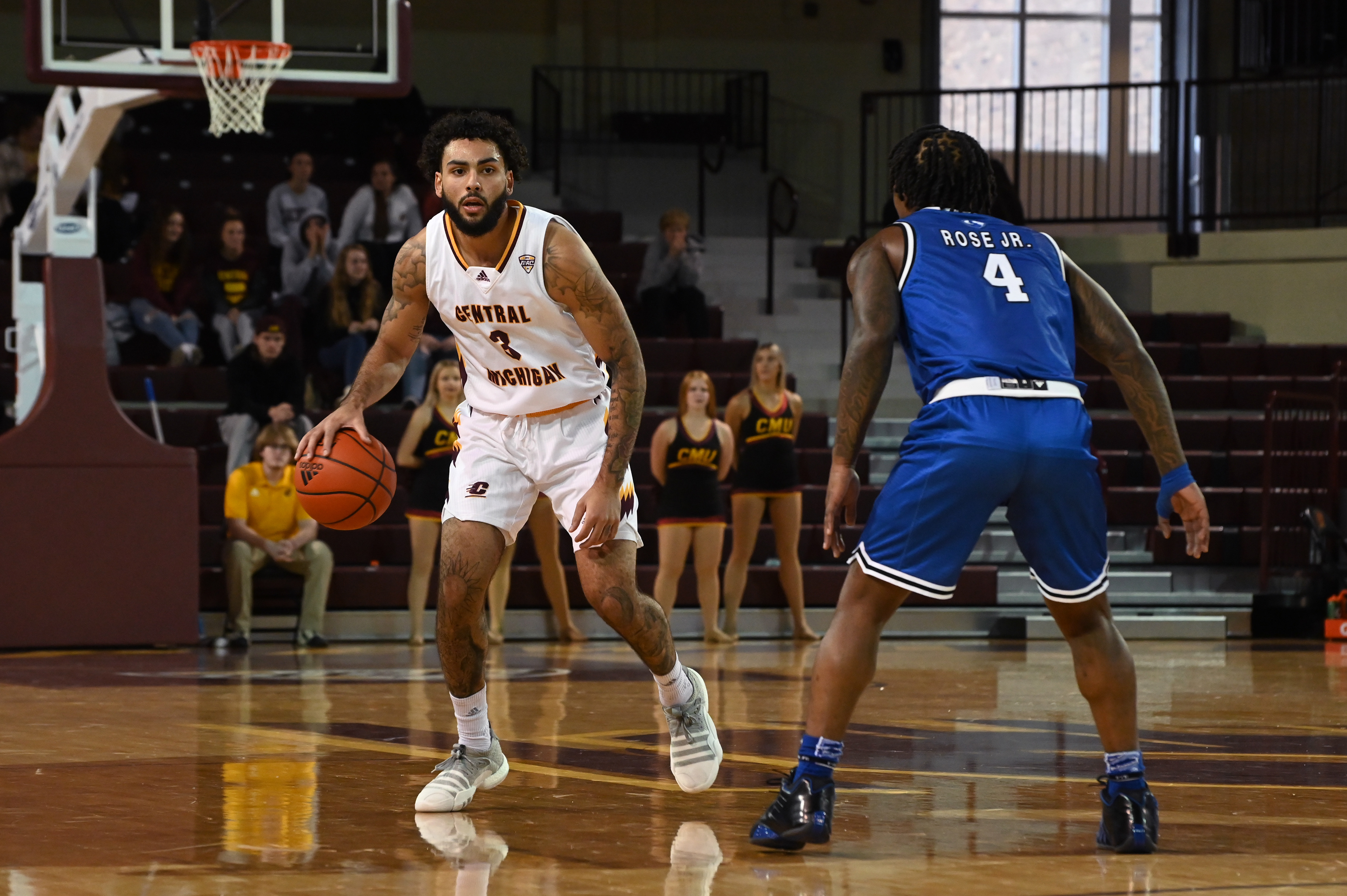 Junior guard Jesse Zarzuela looks looks down the court during a game against Eastern Illinois Sunday, Nov. 13 in McGuirk Arena.