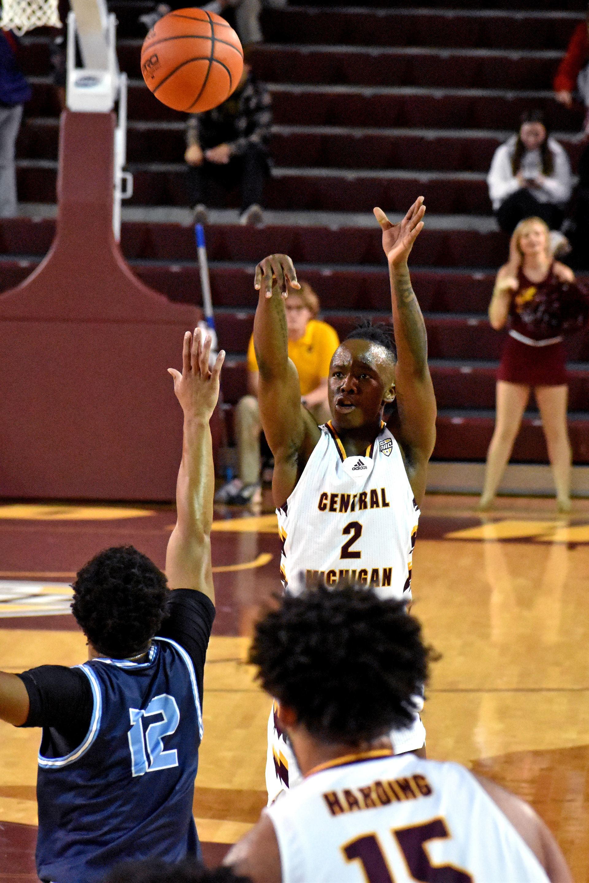 Sophomore guard Kevin Miller shoots a three during CMU's exhibition game against Northwood Thursday, Nov. 3 in McGuirk Arena.