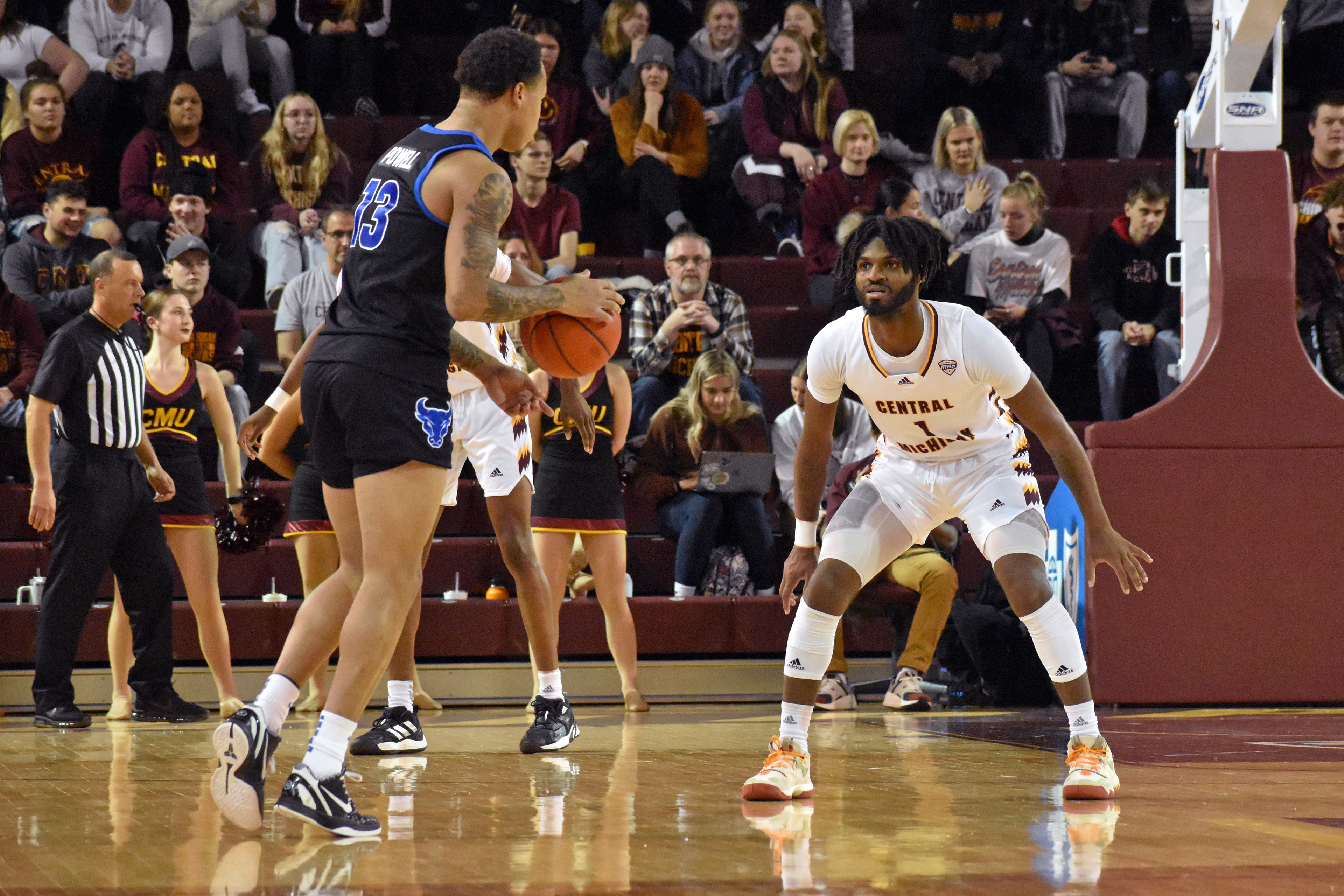 Freshman guard Reggie Bass plays defense during a game against Buffalo Saturday, Jan. 14 in McGuirk Arena. Bass was the team's second highest scorer of the night with 21 points.
