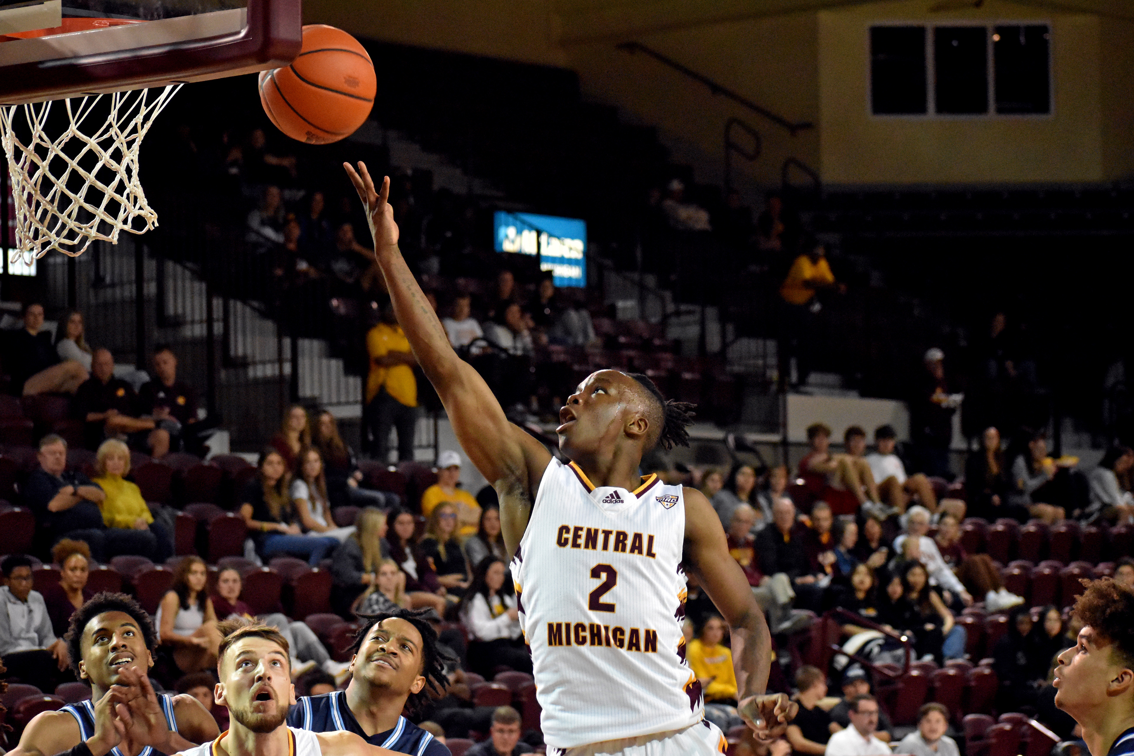 Sophomore guard Kevin Miller shoots a layup during CMU's exhibition game against Northwood Thursday, Nov. 3 in McGuirk Arena.
