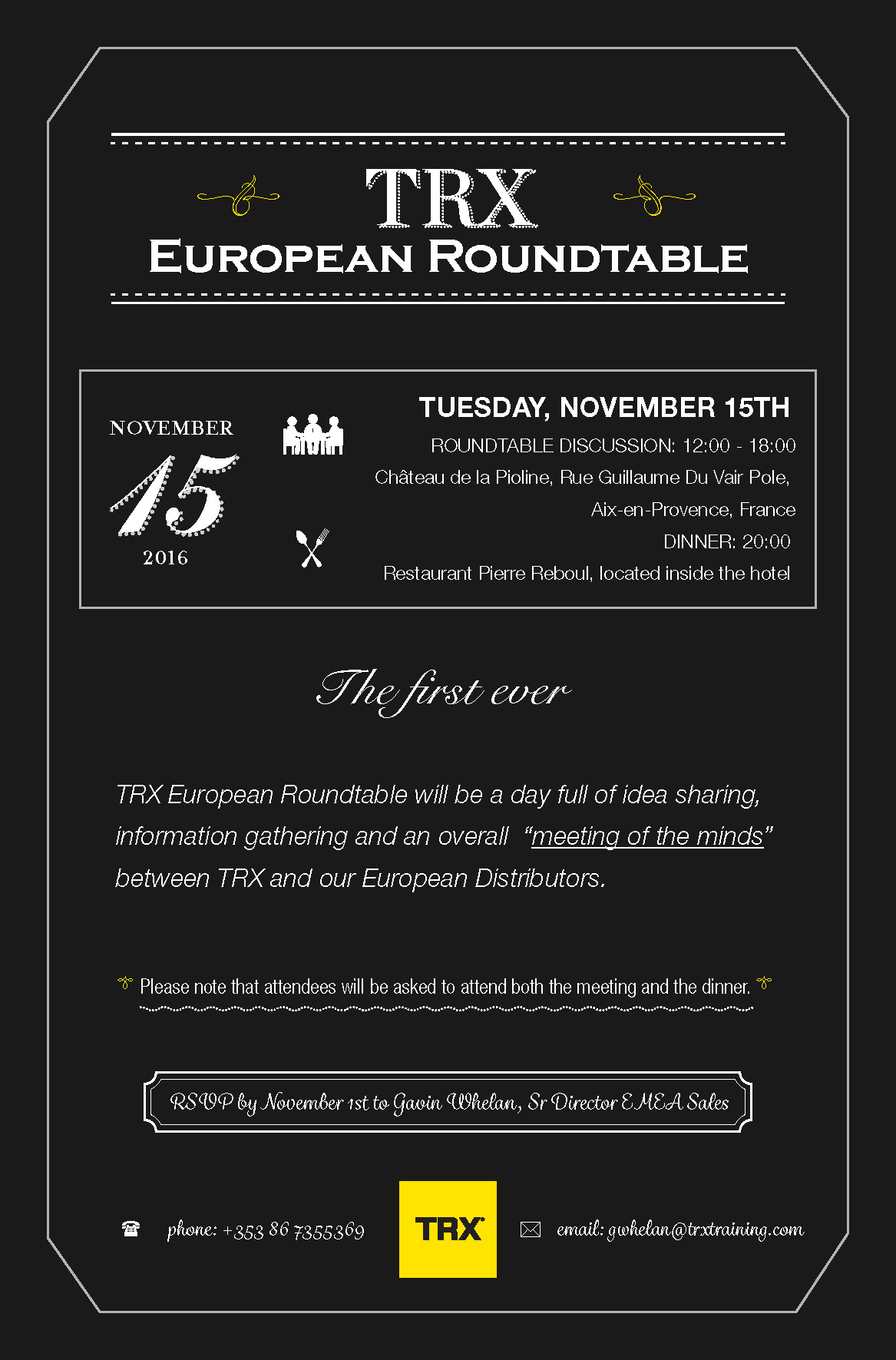 invitation to TRX Training event in 11/2016 in France
