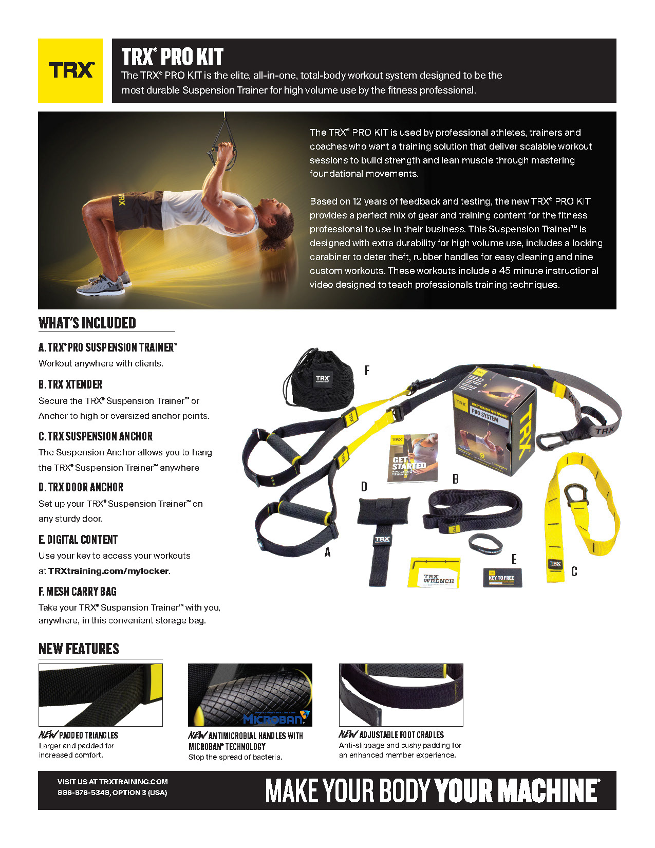 product sheet detailing TRX Pro Kit exercise product.