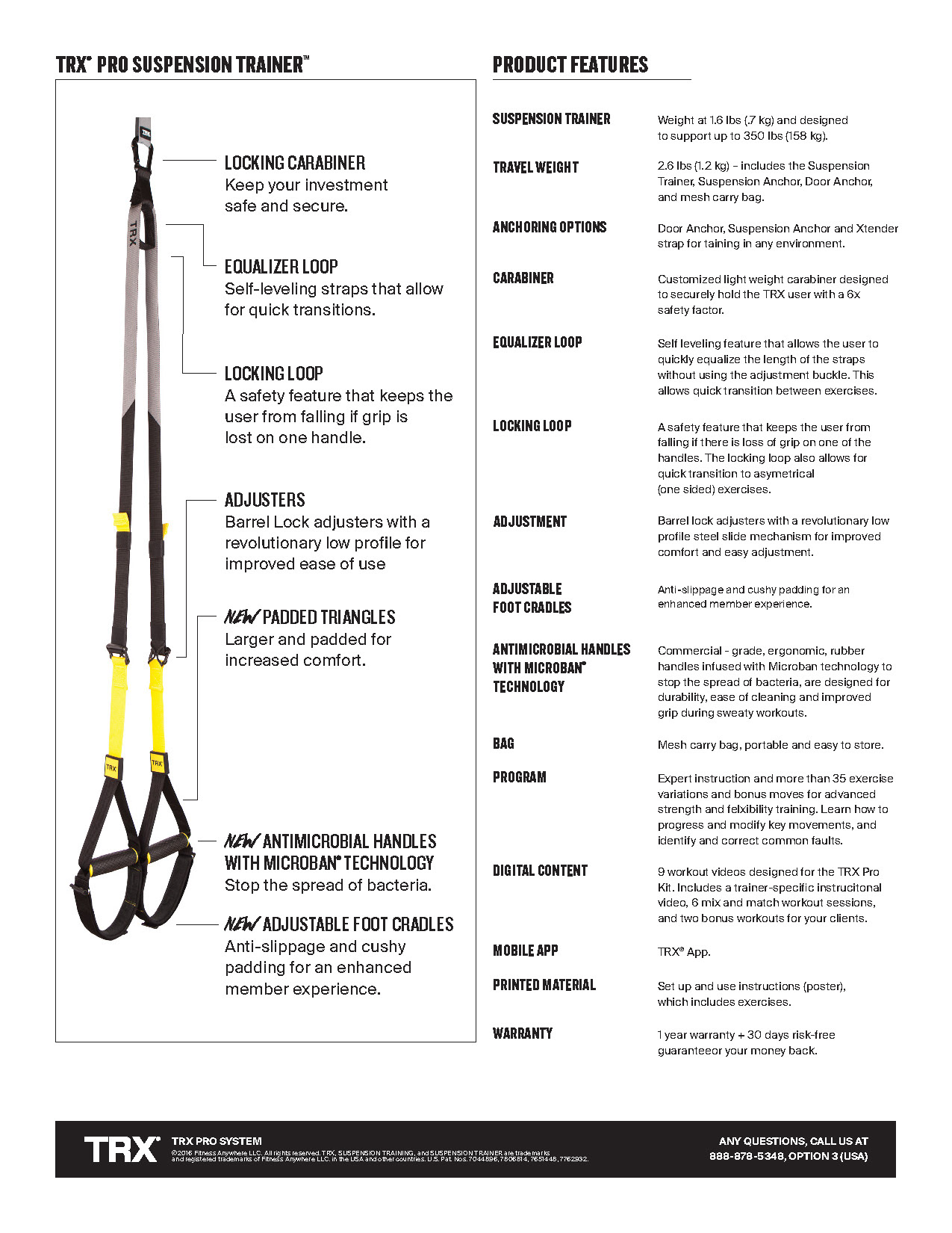 spec sheet for TRX Suspension Trainer kit.