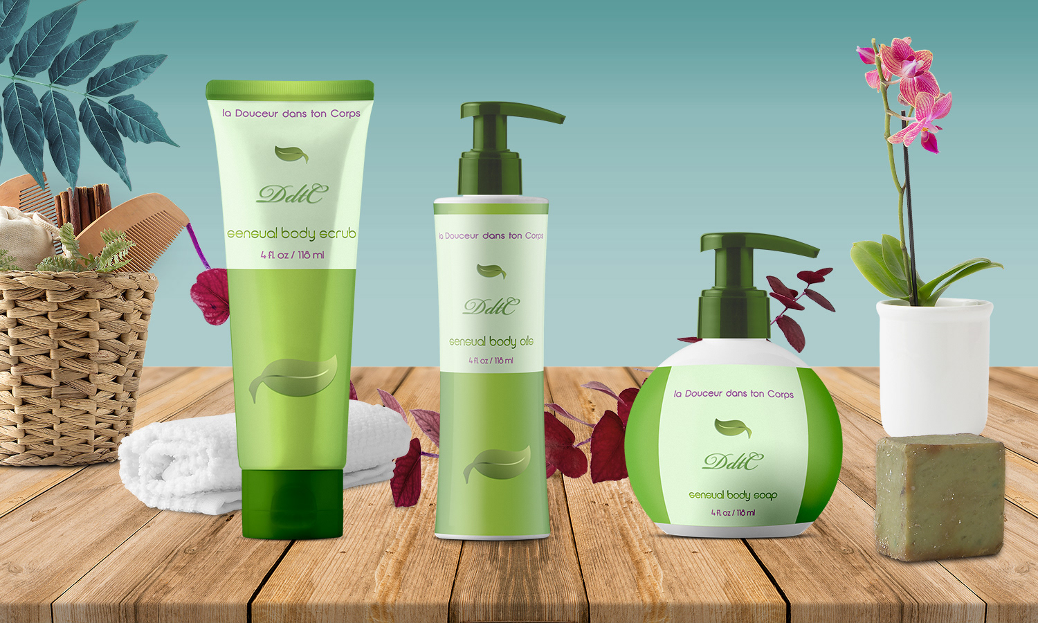 mockup showing package design for skin care product in 3 different containers