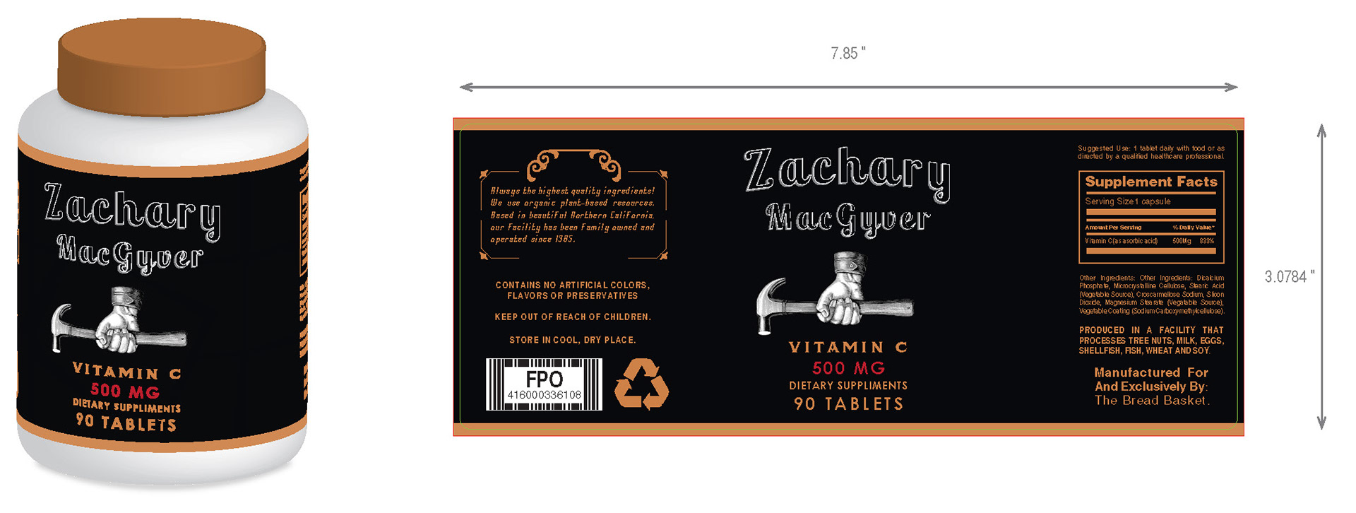 Label design for a supplement including 3D rendering of container