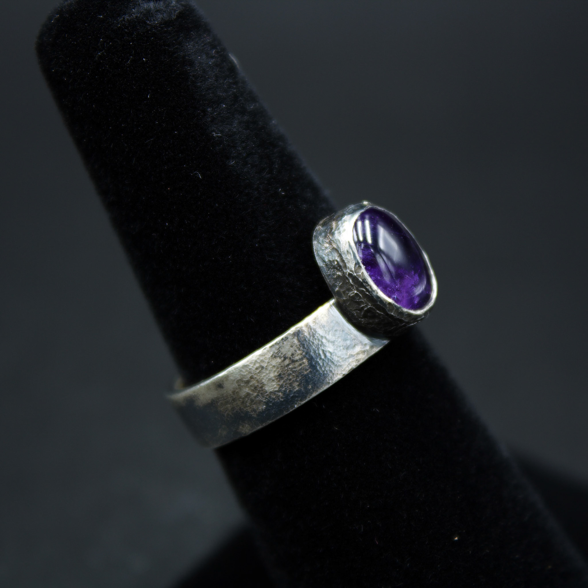 Amethyst sterling silver ring with ageless patina