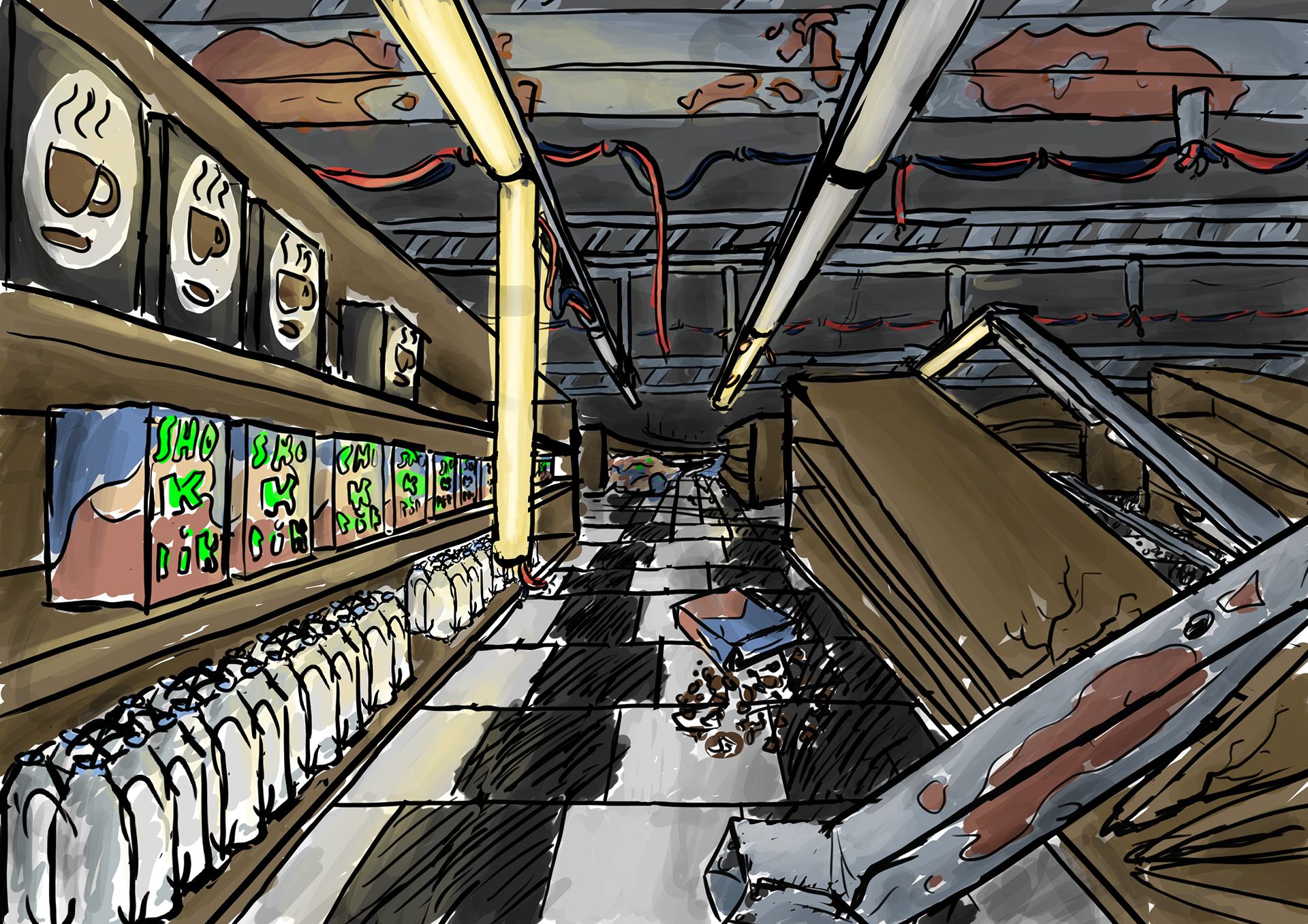 We wanted to make a half 2D aestethic with scribbled details