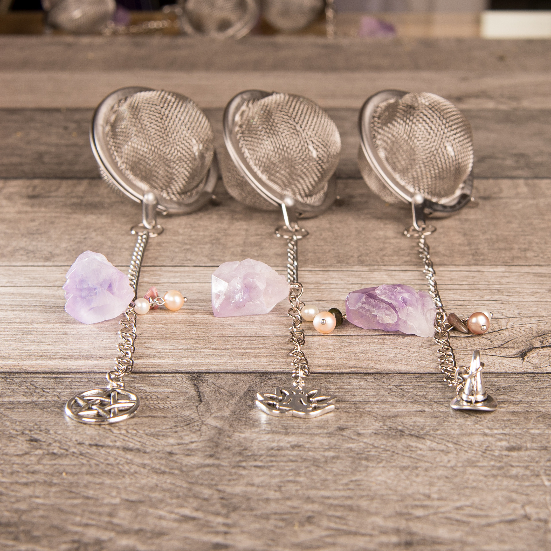 Product photography -Tea Infusers with crystals 