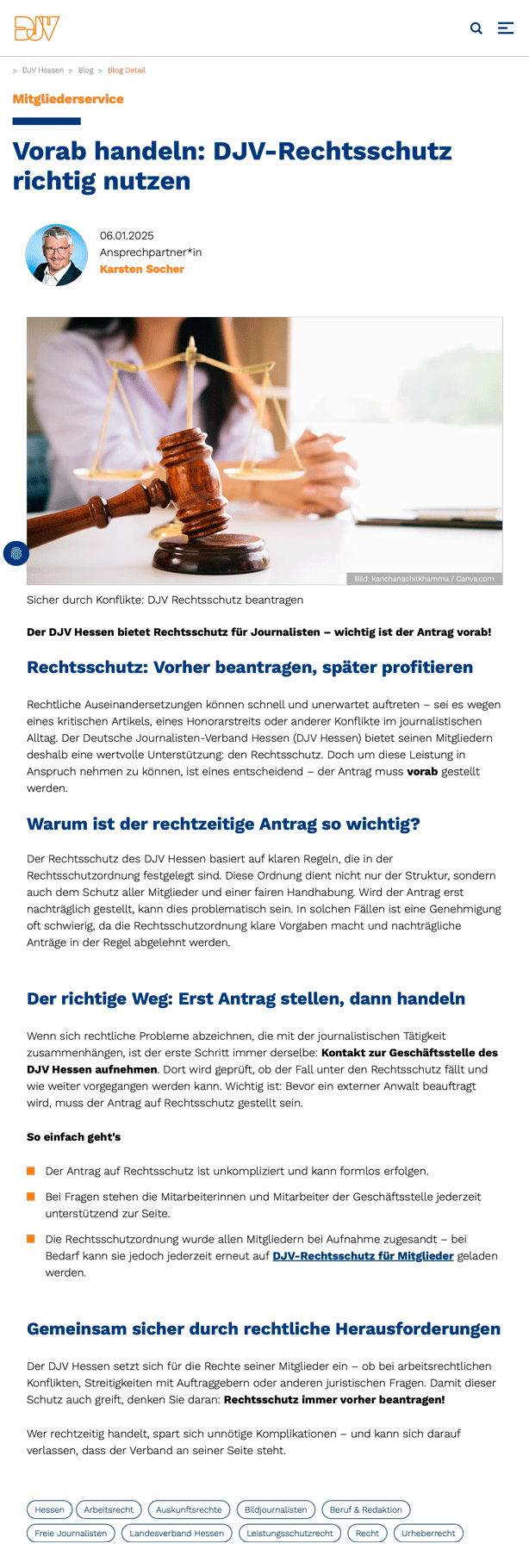 „Vorab handeln: DJV-Rechtsschutz richtig nutzen”; djv-hessen.de; 06. Januar 2025; Text