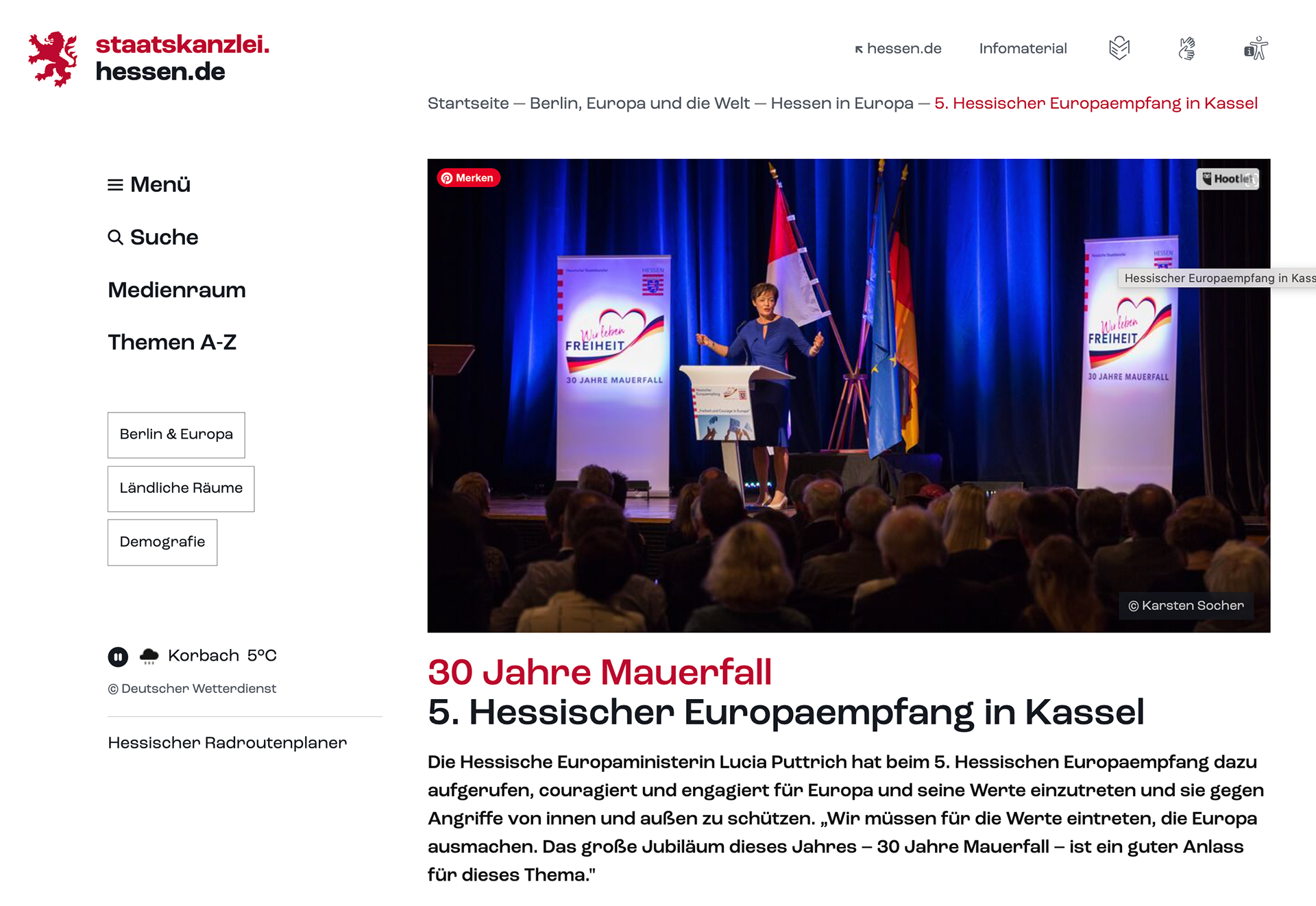 „30 Jahre Mauerfall: 5. Hessischer Europaempfang in Kassel”; Staatskanzlei.Hessen.de; 14. September 2019; Fotos