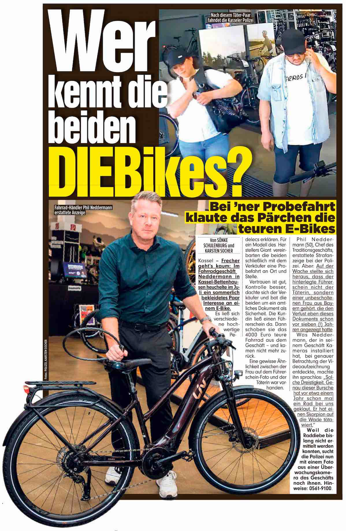 „Wer kennt die beiden DIEBikes?”; BILD Regionalausgabe Frankfurt Rhein-Main; 25. Oktober 2023; Foto und Recherche