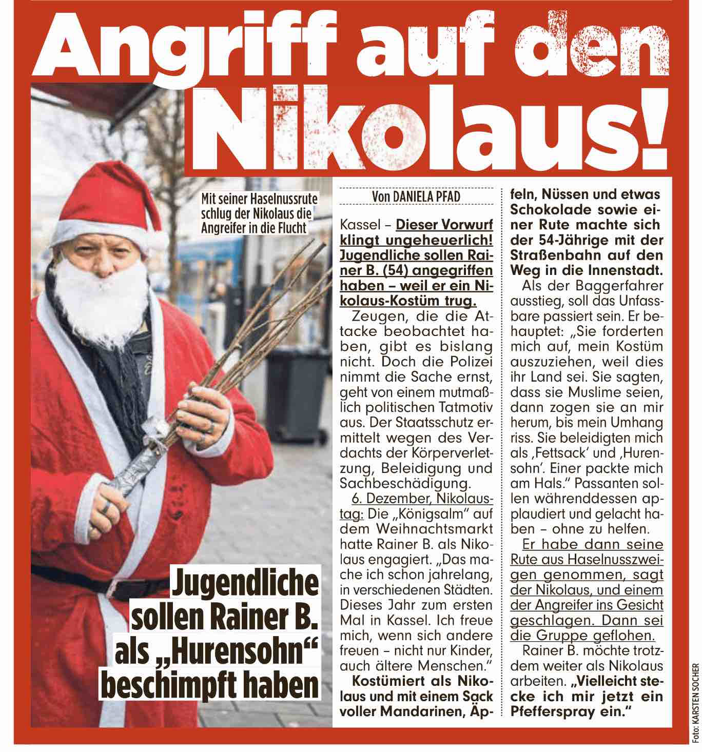 „Angriff auf den Nikolaus!”; BILD Regionalausgabe Frankfurt Rhein-Main; 13. Dezember 2023; Foto