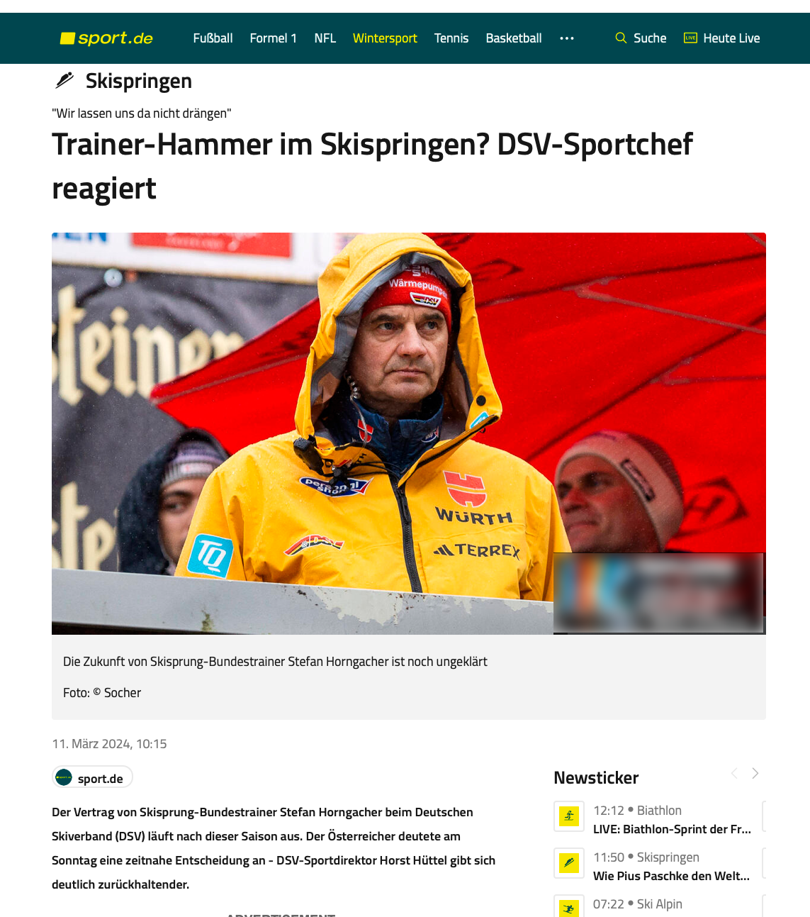 „Wir lassen uns da nicht drängen - Trainer-Hammer im Skispringen? DSV-Sportchef reagiert”; Sport.de; 11. März 2024, Foto