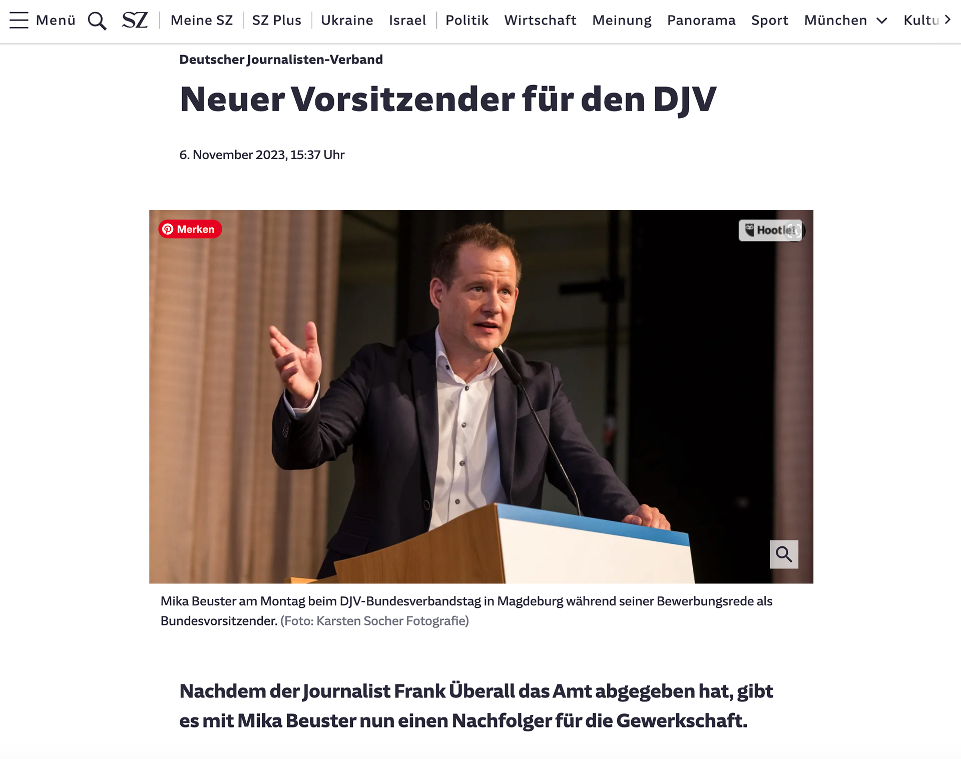 „Neuer Vorsitzender für den DJV”; Süddeutsche Zeitung; 06. November 2023; Fotos