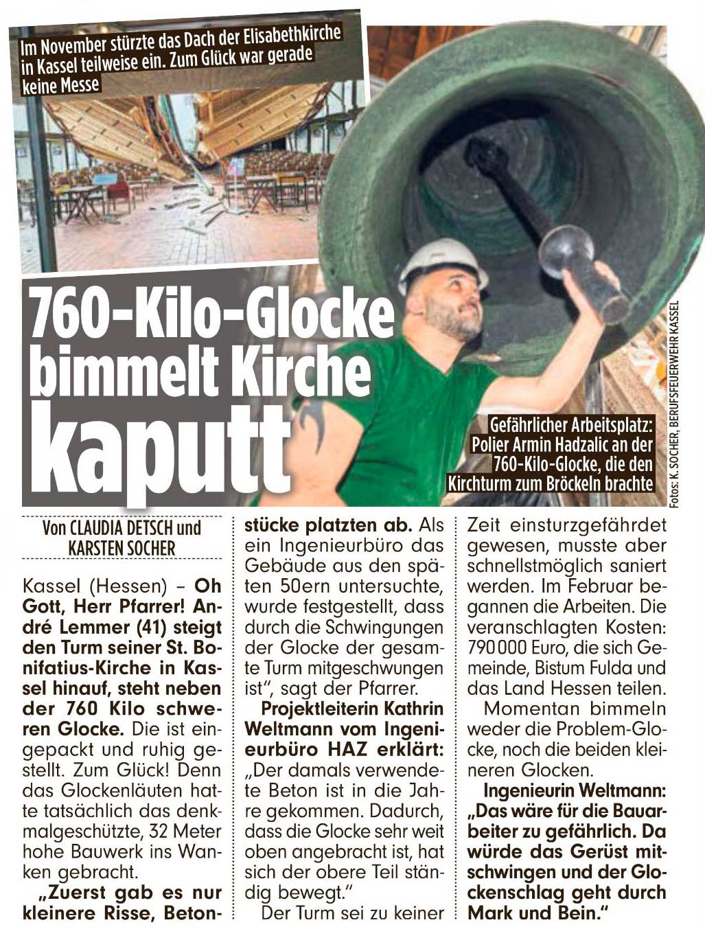 „760-Kilo-Glocke bimmelt Kirche kaputt”; BILD; 04. Mai 2024; Foto, Text, Vort-Ort-Recherche
