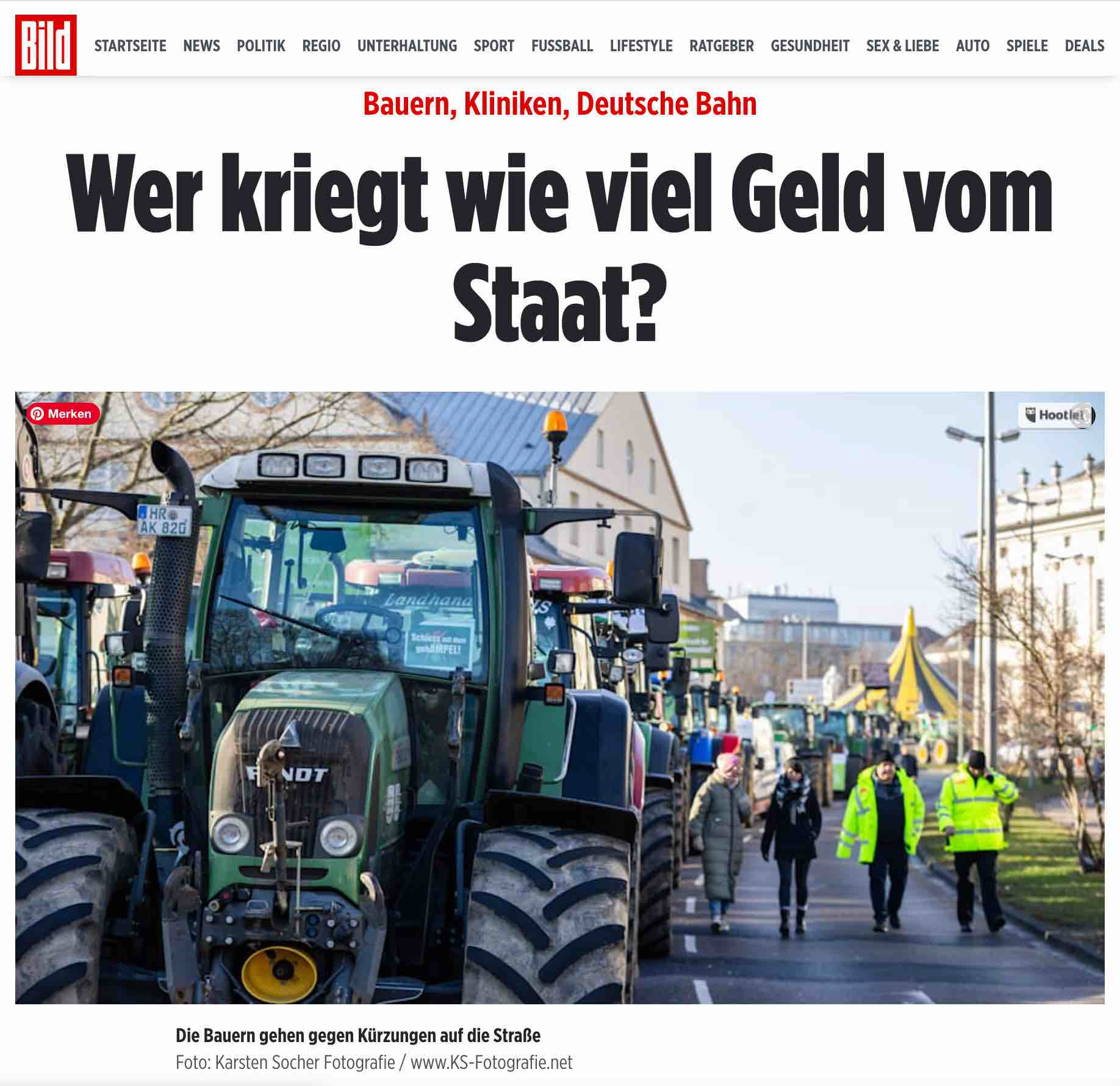 „Bauern, Kliniken, Deutsche Bahn: Wer kriegt wie viel Geld vom Staat?”; BILD.de; 11. Januar 2024; Fotos