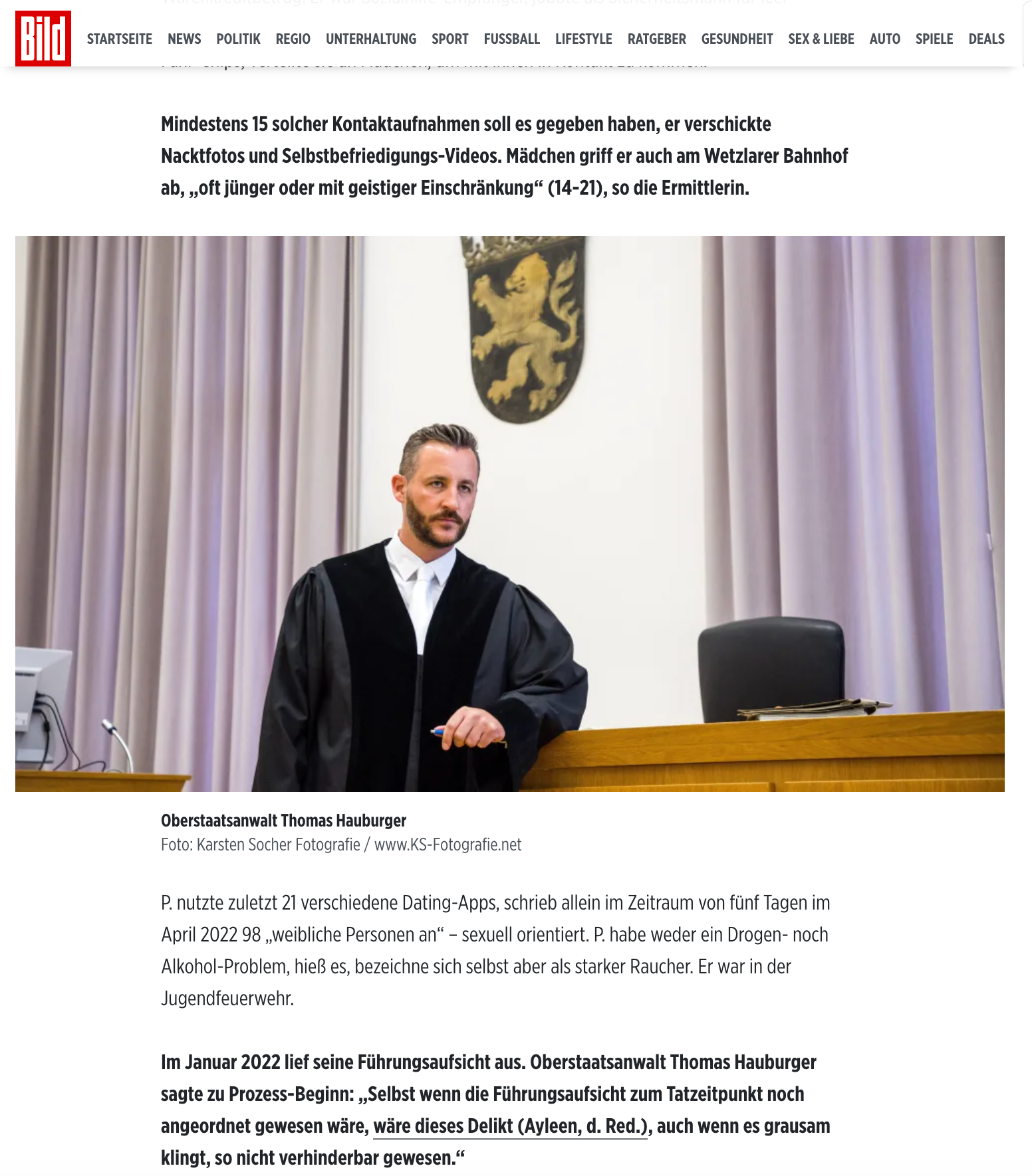 „Das kaputte Leben von Ayleens Killer”; BILD Regionalausgabe Frankfurt Rhein-Main; 15. Juli 2023; Foto