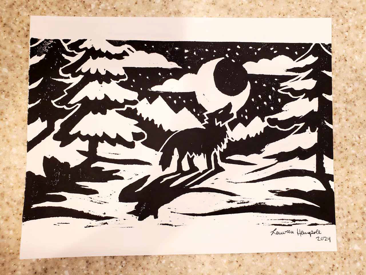 "Night Howl" Linocut Print