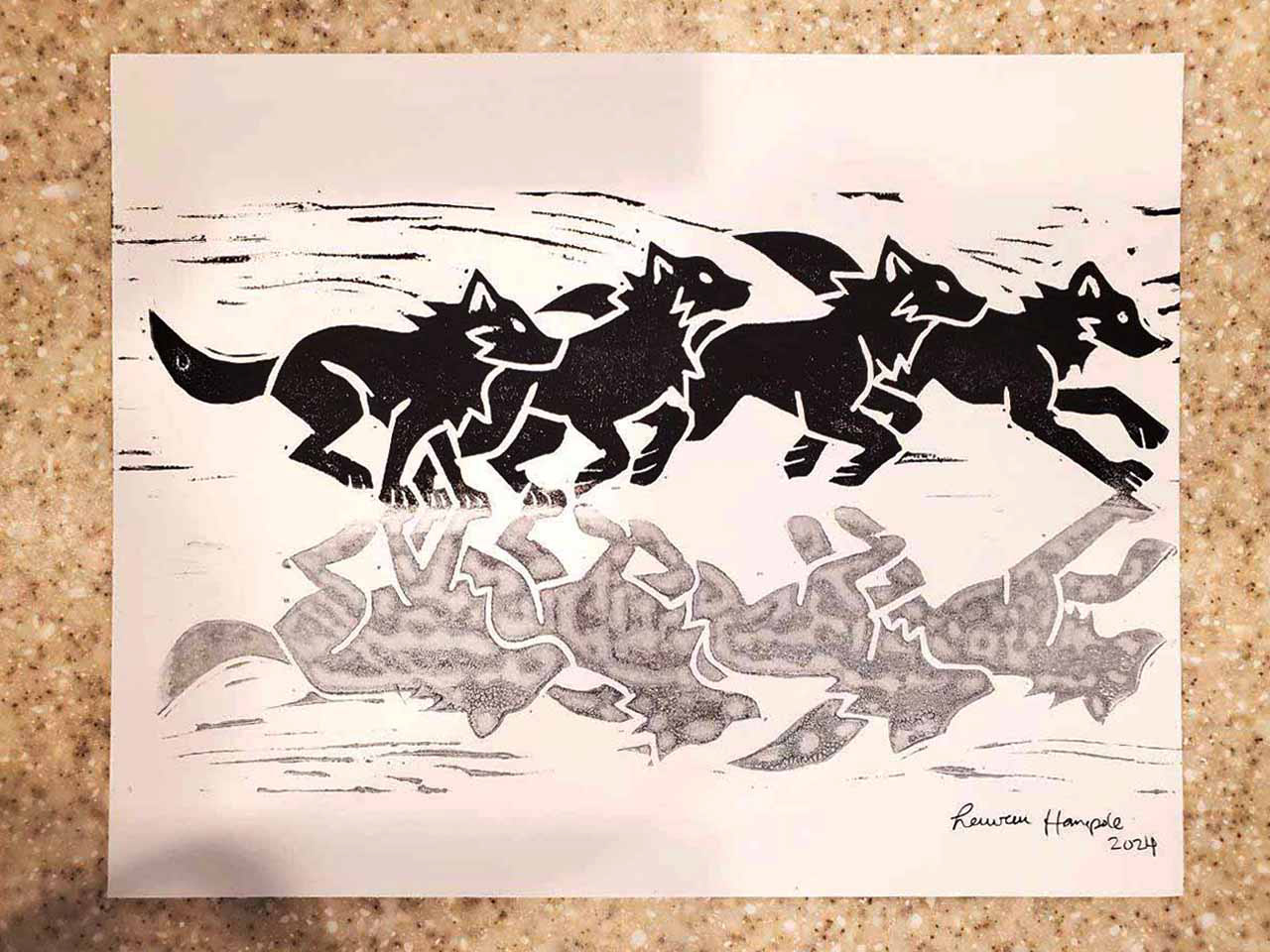 "Run with the Pack" Linocut Print