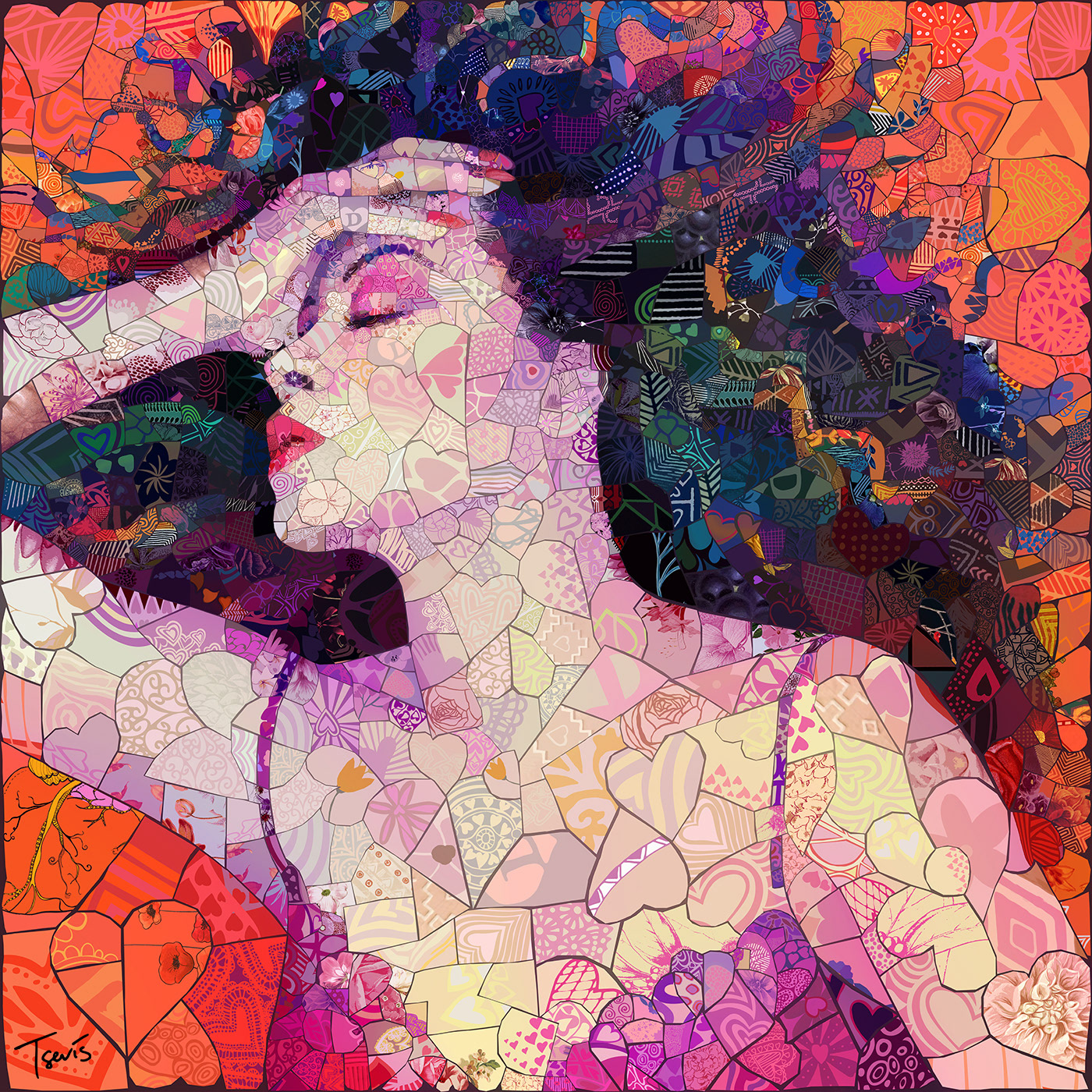Diana Ross portrait in contemporary mosaic art, music illustration
