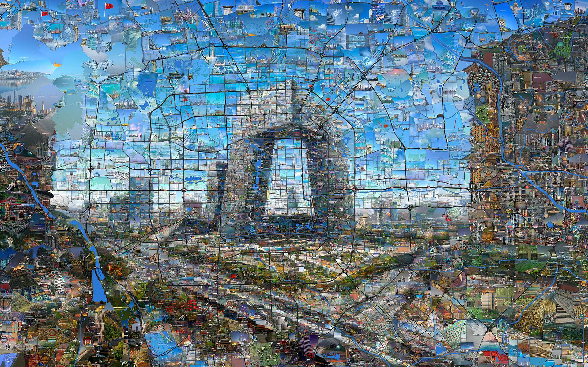 Beijing city landmark mosaic for CGTN campaign, entertainment industry digital mosaic