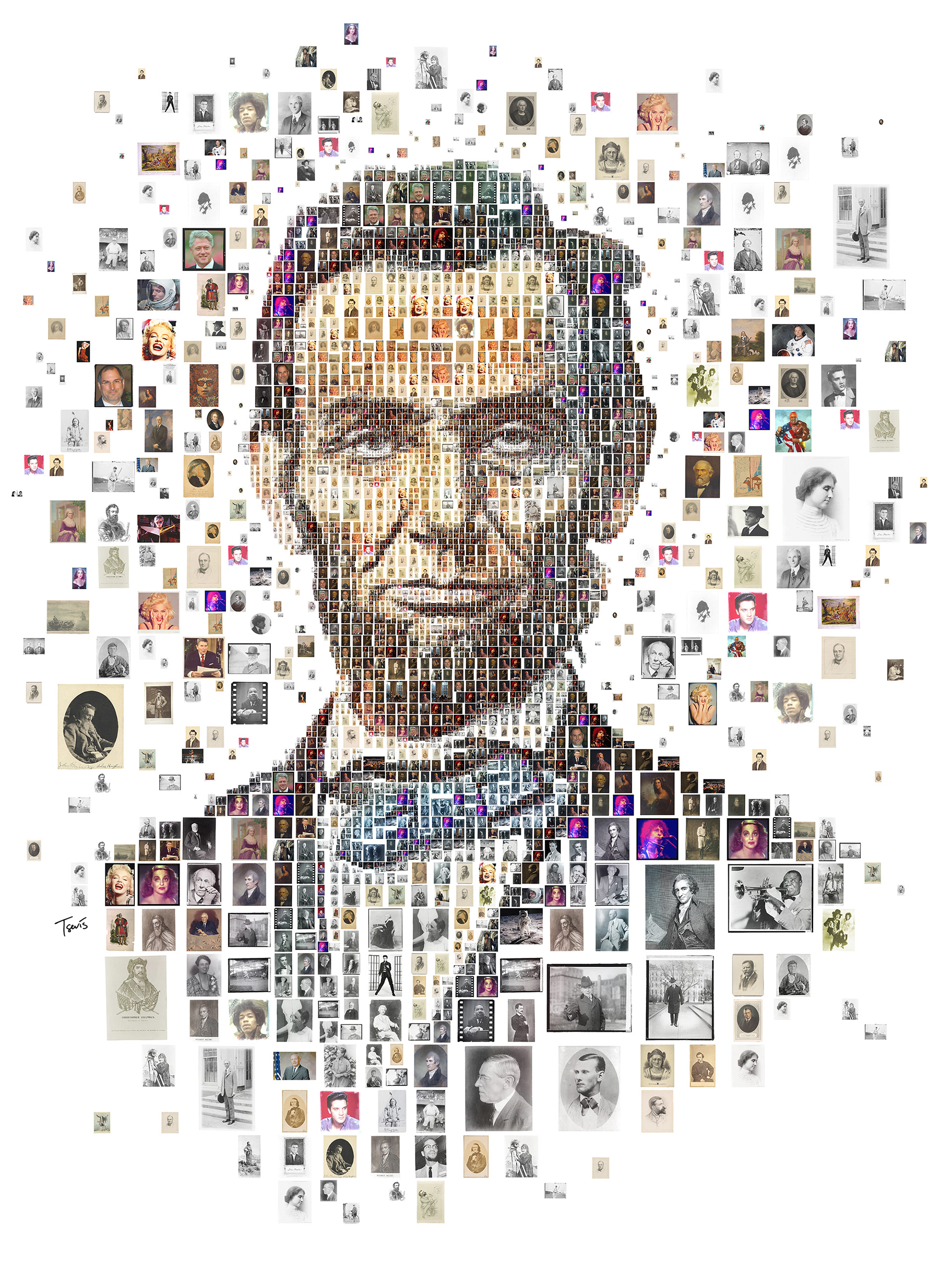 Portrait of President Abraham Lincoln from vintage photos in a mosaic style