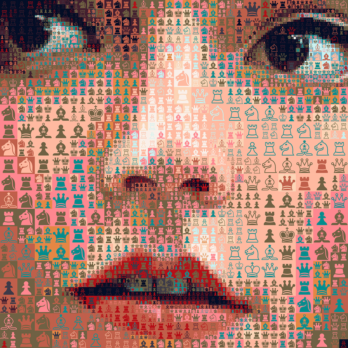 Digital collage from chess in a Hollywood celebrity portrait