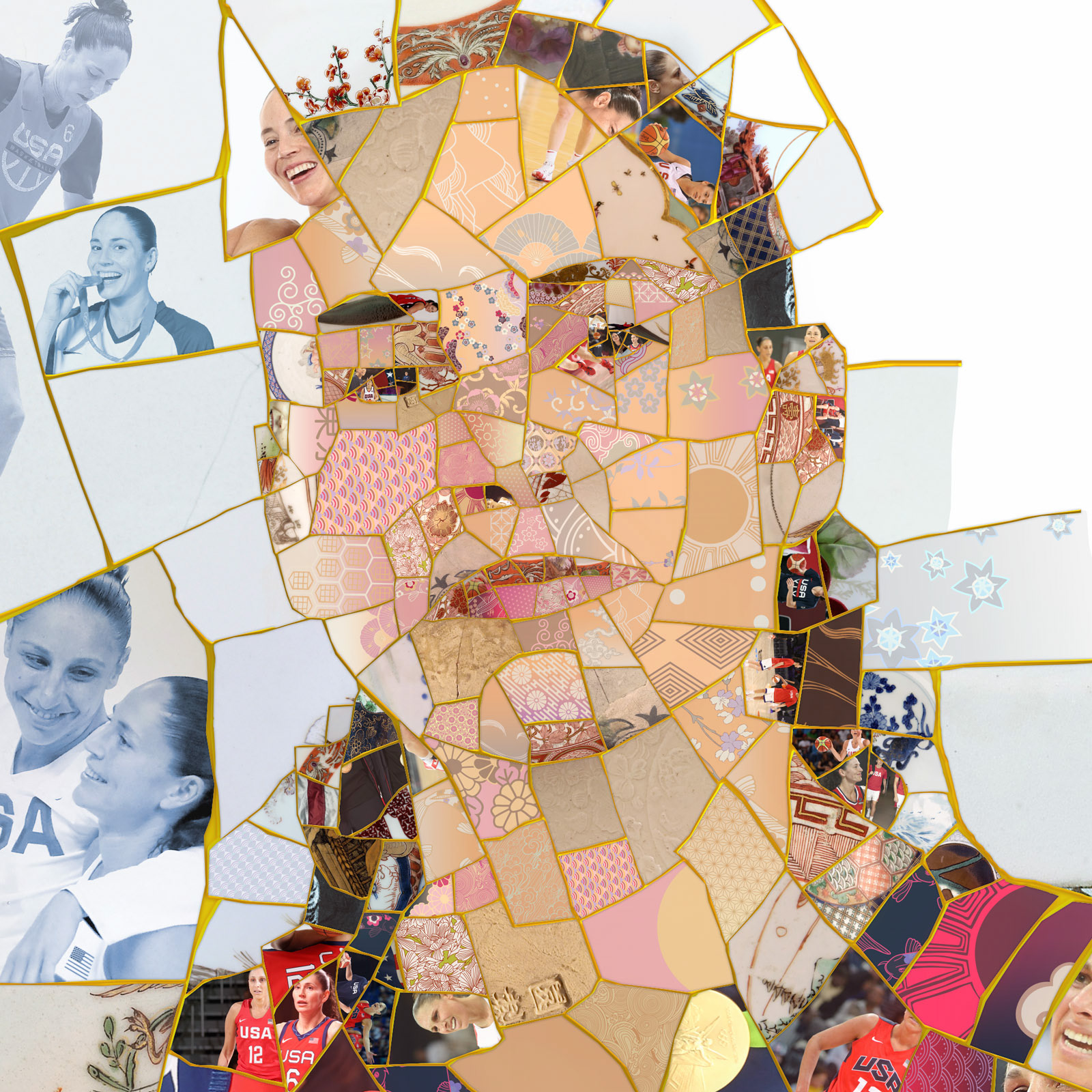 basketball kintsugi player, sports digital mosaic graphics