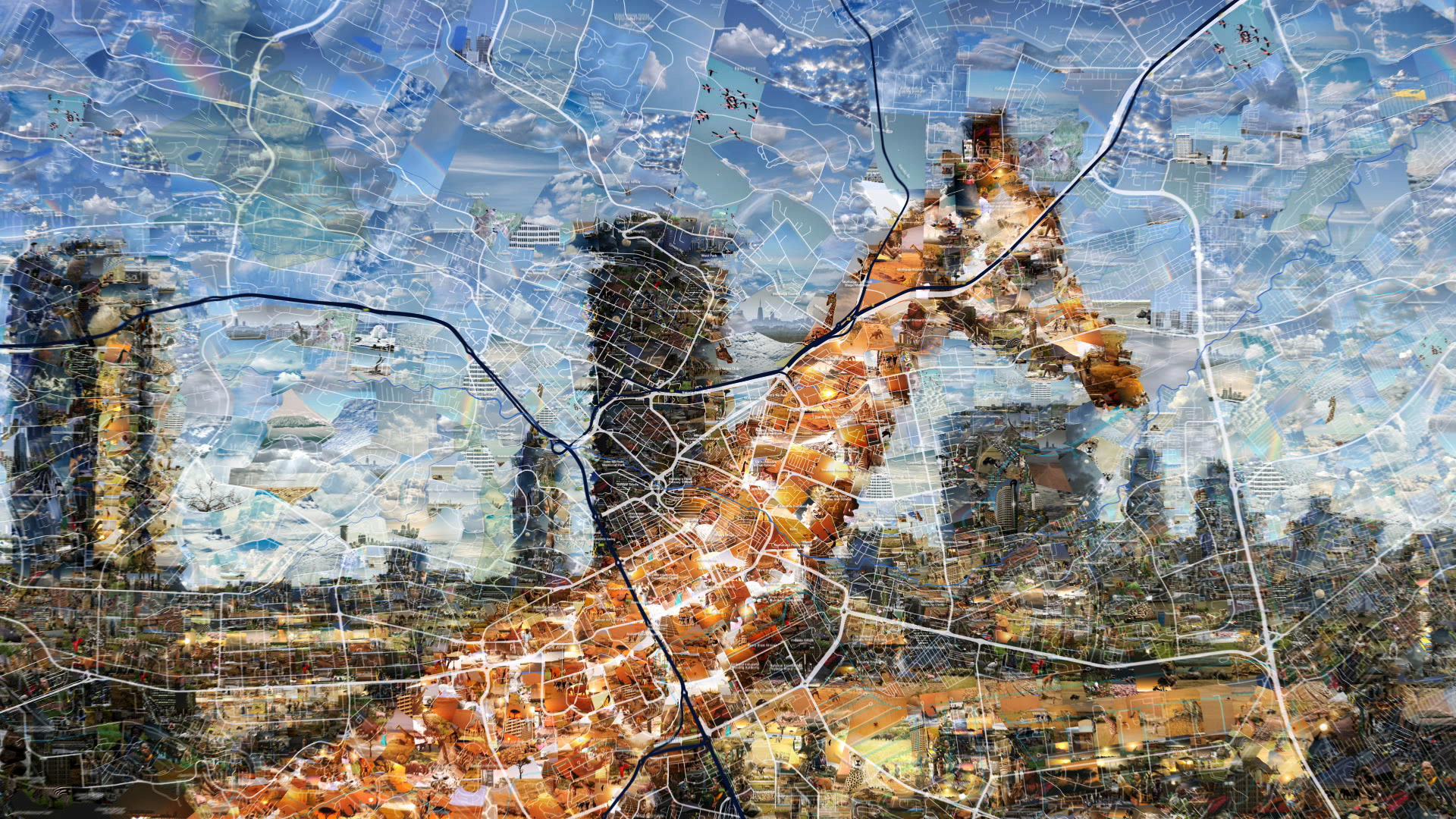 Giraffe in Nairobi city mosaic illustration using the actual city map for promotional campaign