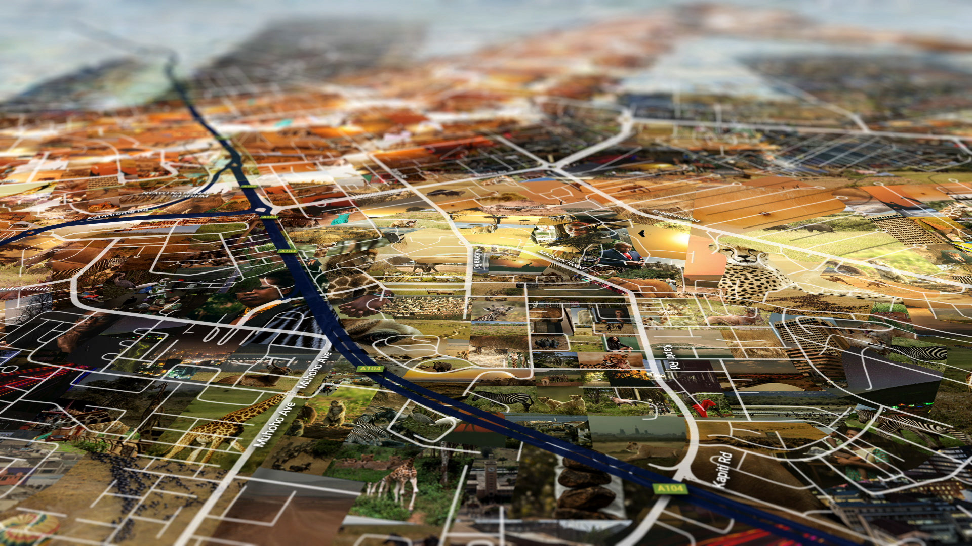 Mosaic collage of Nairobi City based on city map for Global television promo video