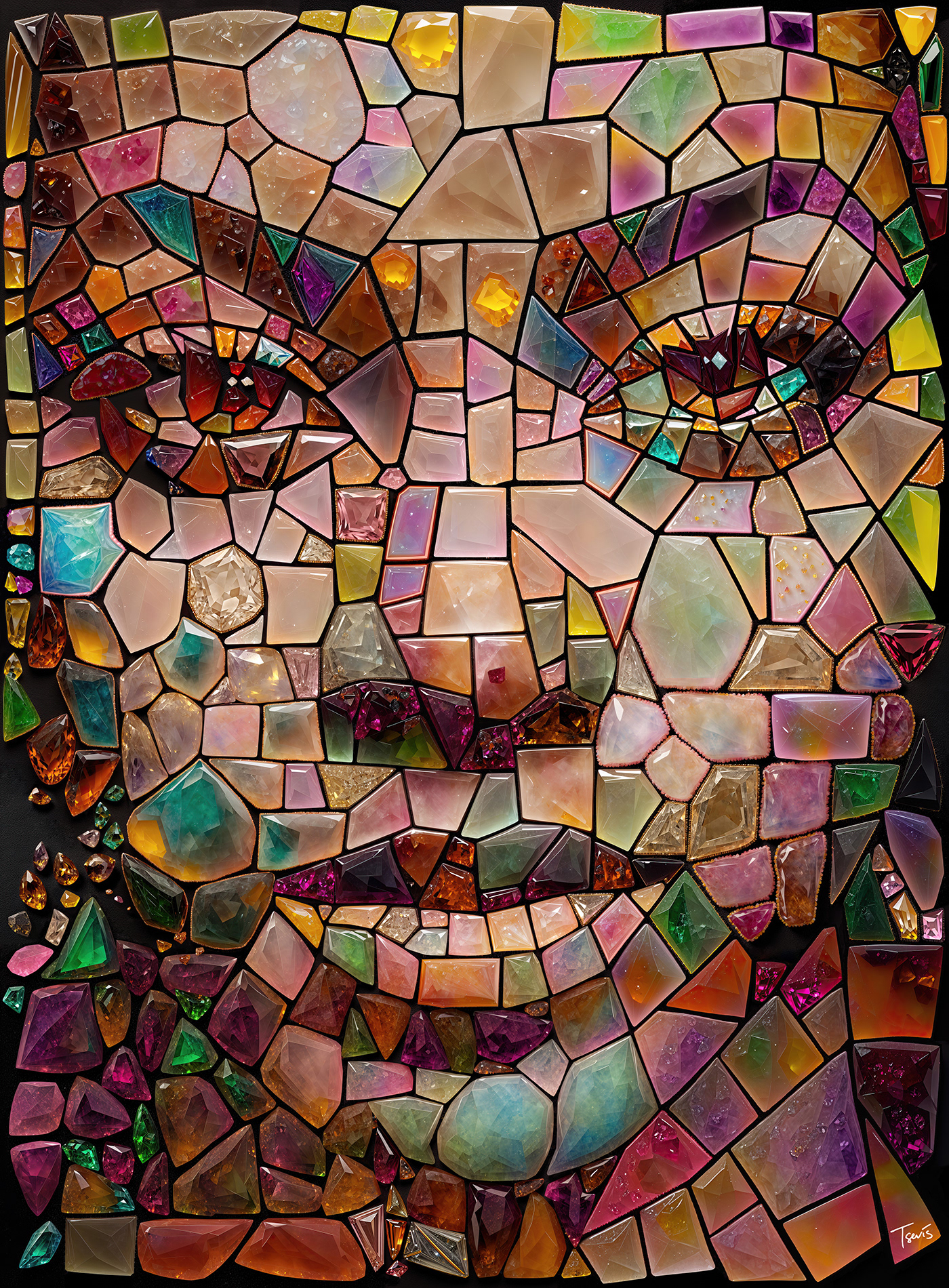Beyonce art portrait in gemstones, digital mosaic
