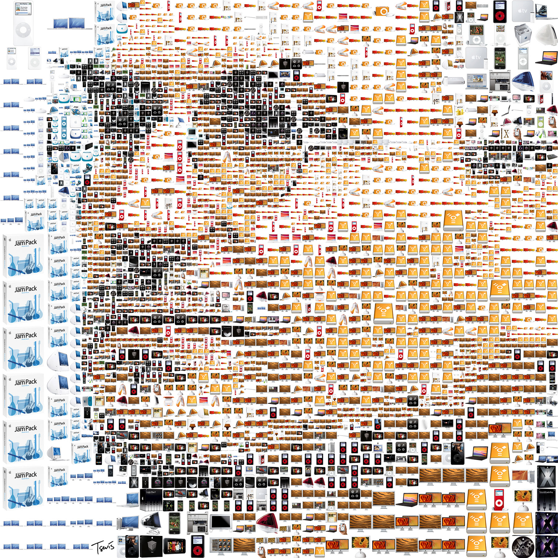 Technological products in one portrait, Steve Jobs digital collage
