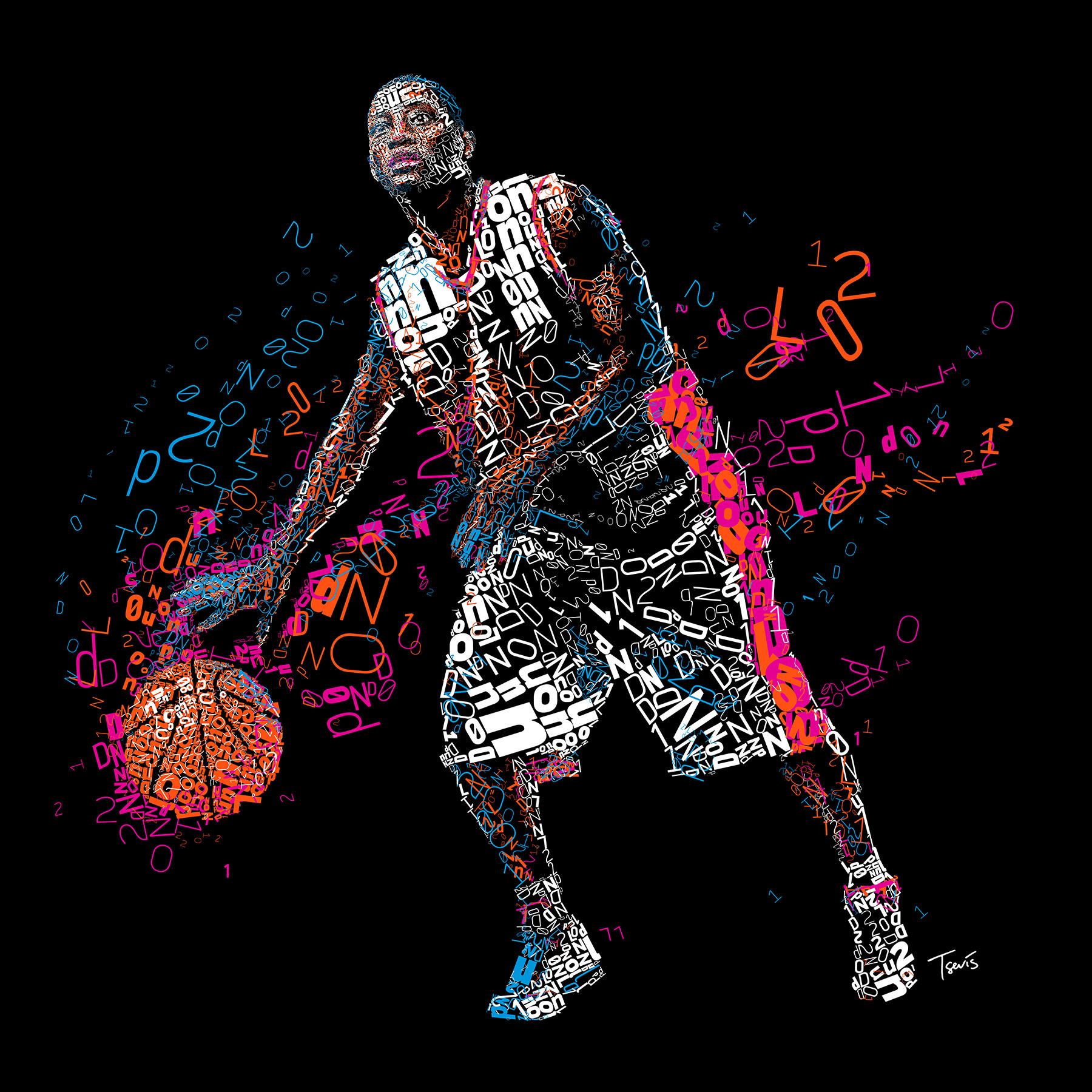Basketball Olympic champion player, digital mosaic sports artwork