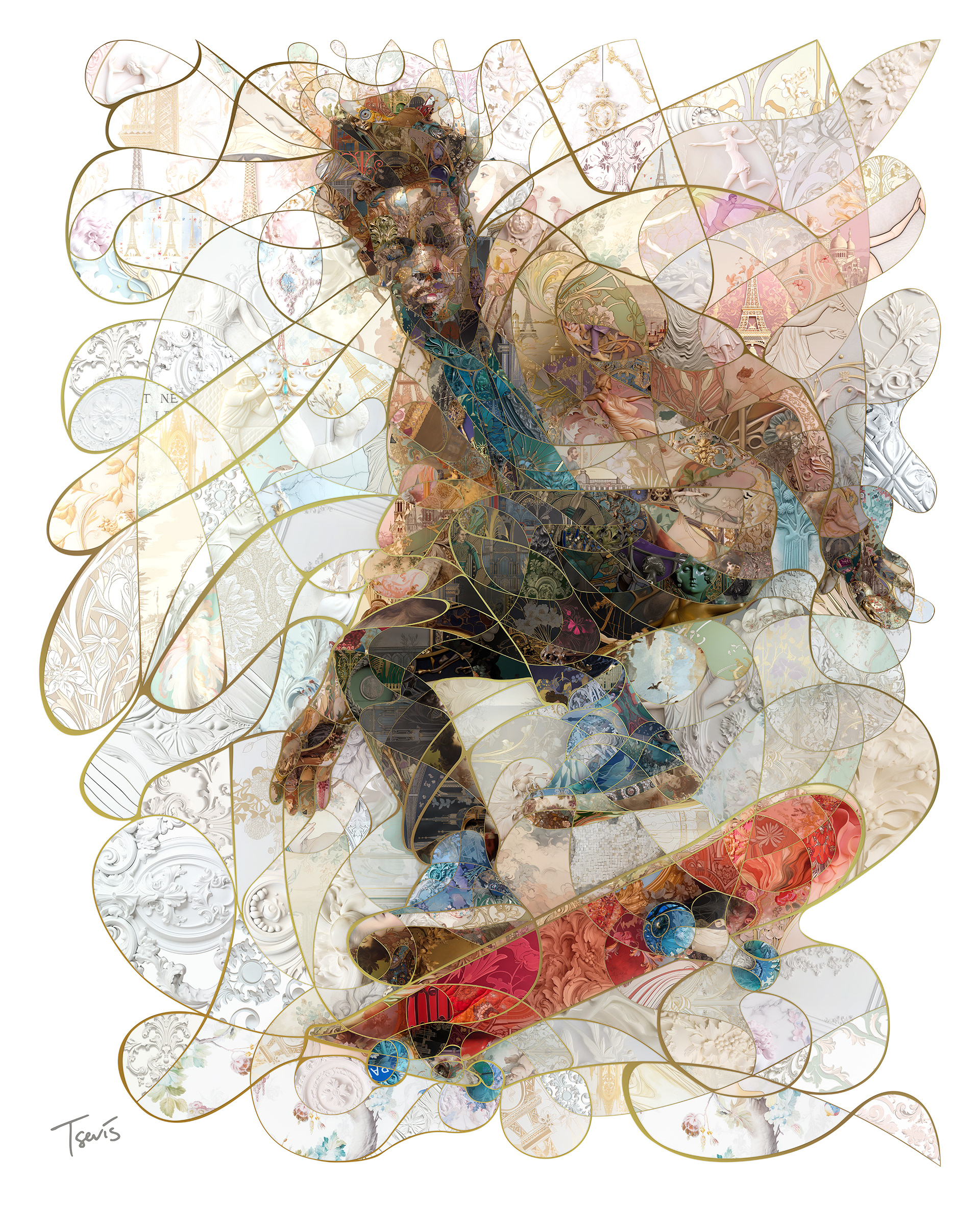 Skateboarding mosaic illustration, a digital mosaic art for Paris Olympics