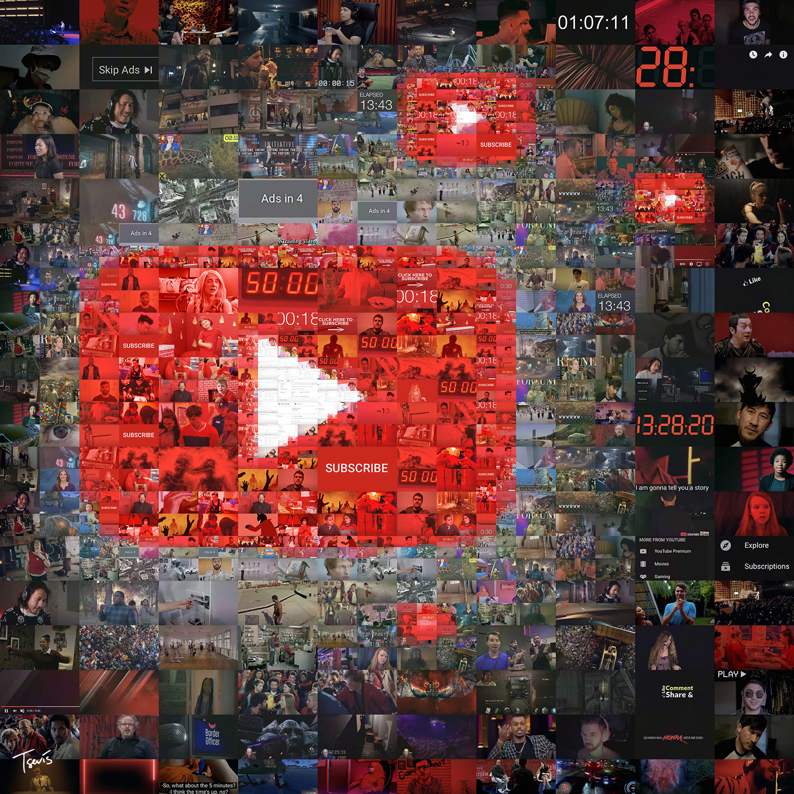YouTube logo art montage of YouTubers screens, conceptual illustration for Fortune