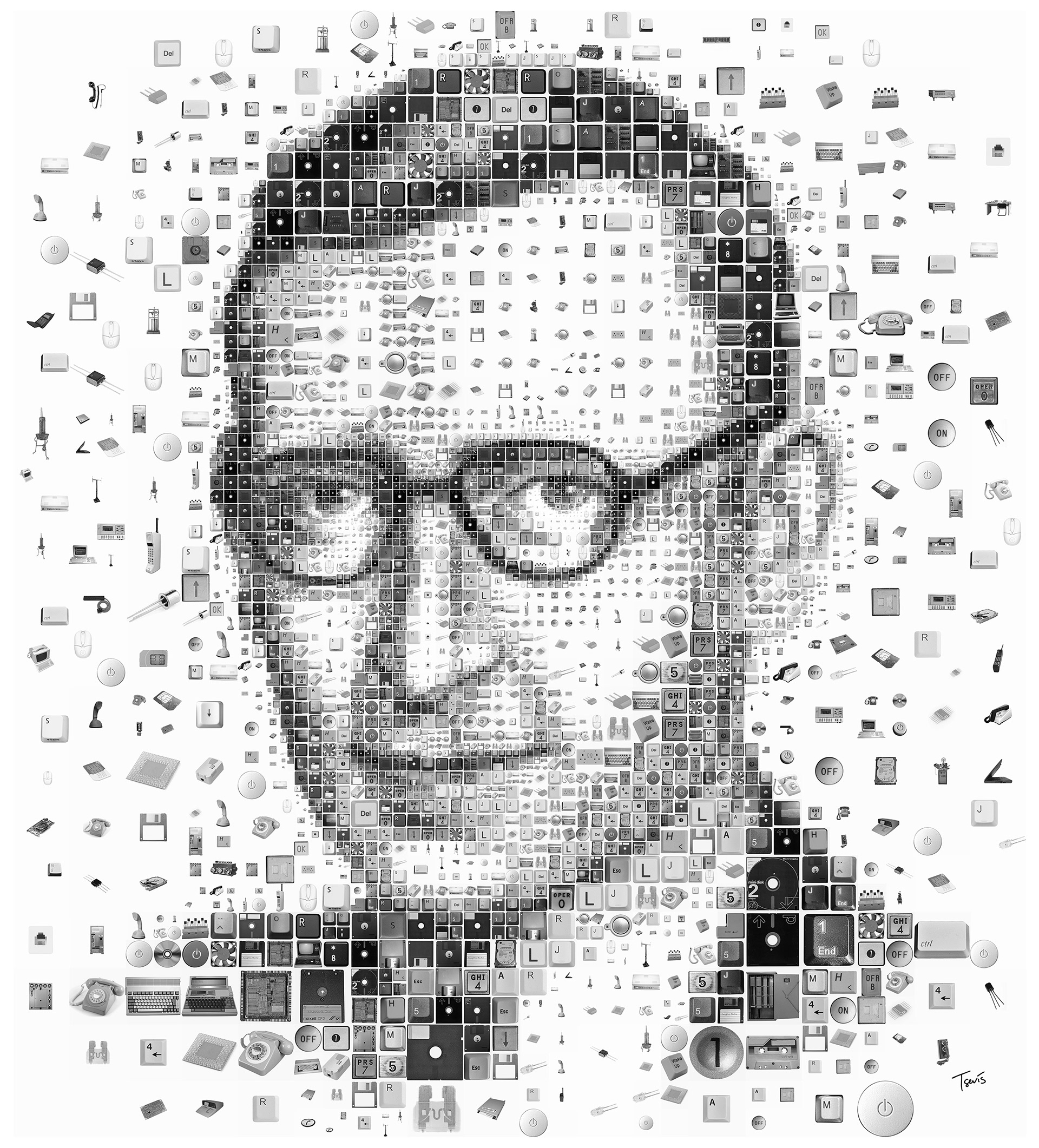 Tommy Flowers, British engineer, digital portrait from electronic details, hospitality art