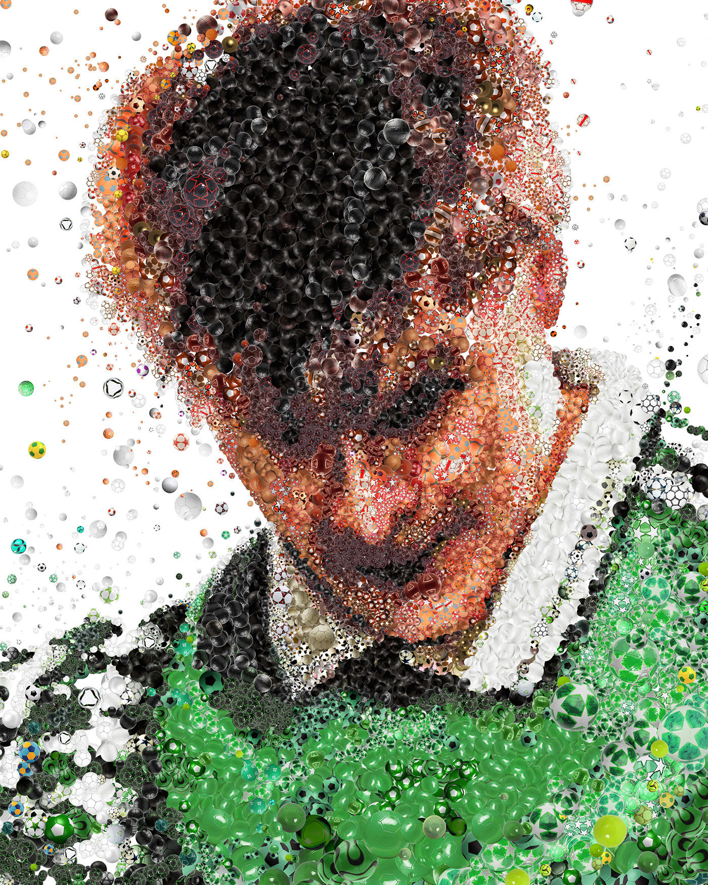 Sports illustration of Krzysztof Warzycha made from UEFA balls for MasterCard Greece