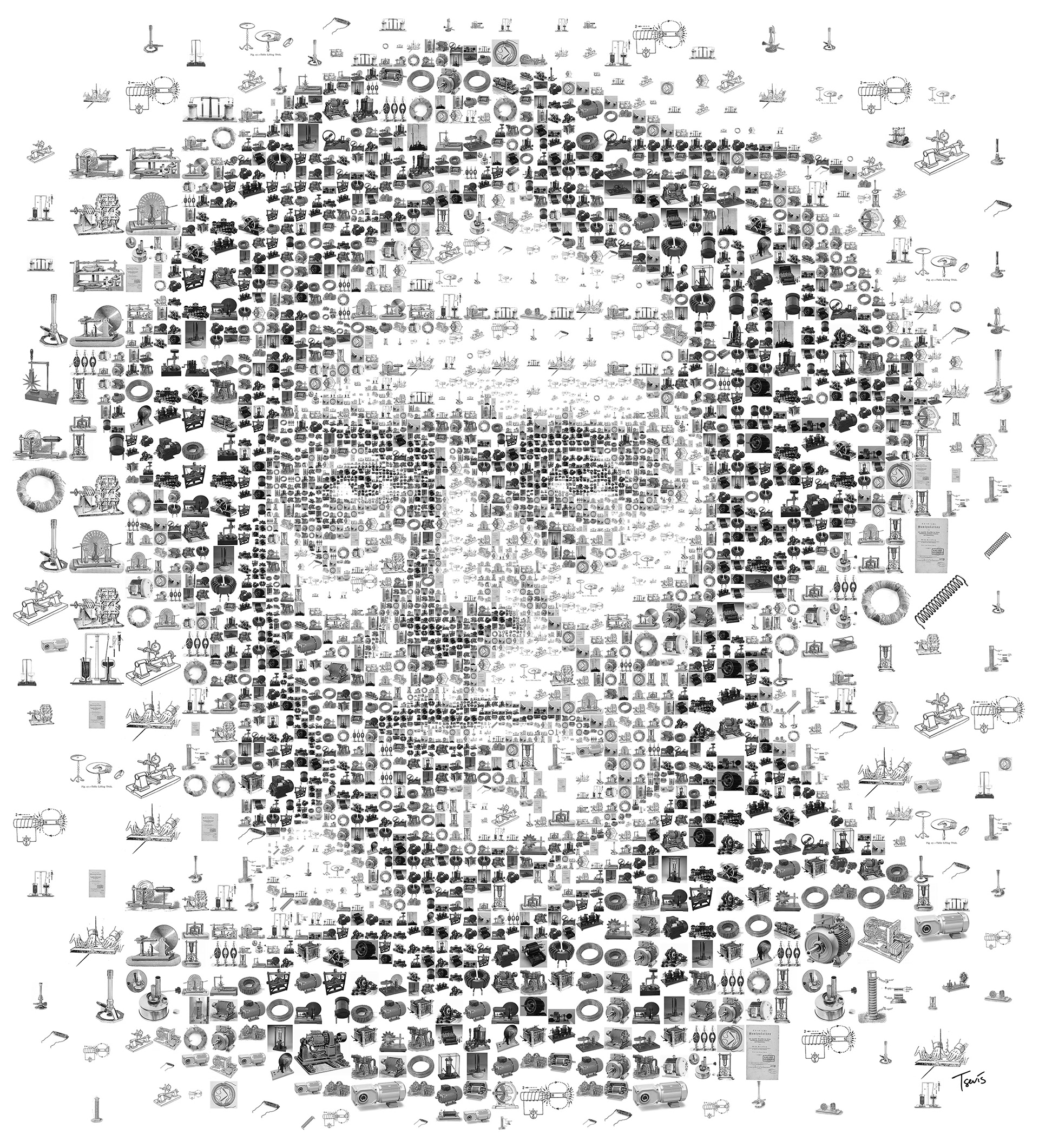 Michael Faraday mosaic portrait, English chemist and physicist, tech industry artist collaboration