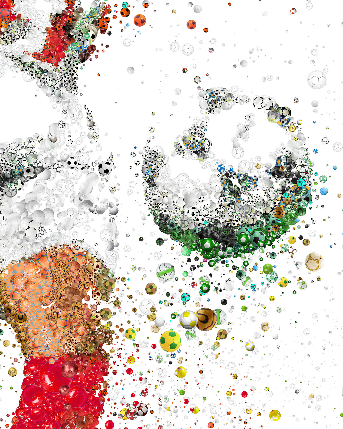 Zoomed fragment of digital mosaic art made from objects, sports illustration